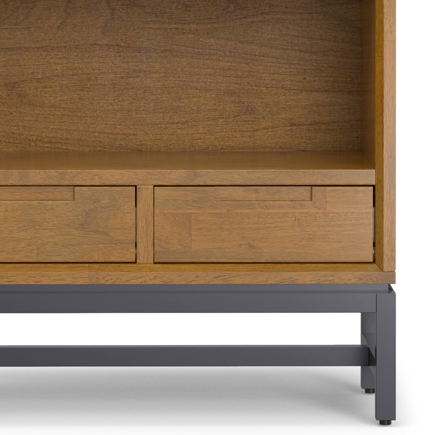 Alt View 4. Simpli Home - Banting SOLID HARDWOOD and Metal 66 inch x 30 inchRectangle Modern Industrial Bookcase in Medium Saddle Brown - Medium Saddle Brown.