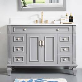 WELLFOR - ARTWOOD 48 in. Solid Wood Bath Vanity with Quartz Top, Single Sink, Soft Close, Assembled - Gray