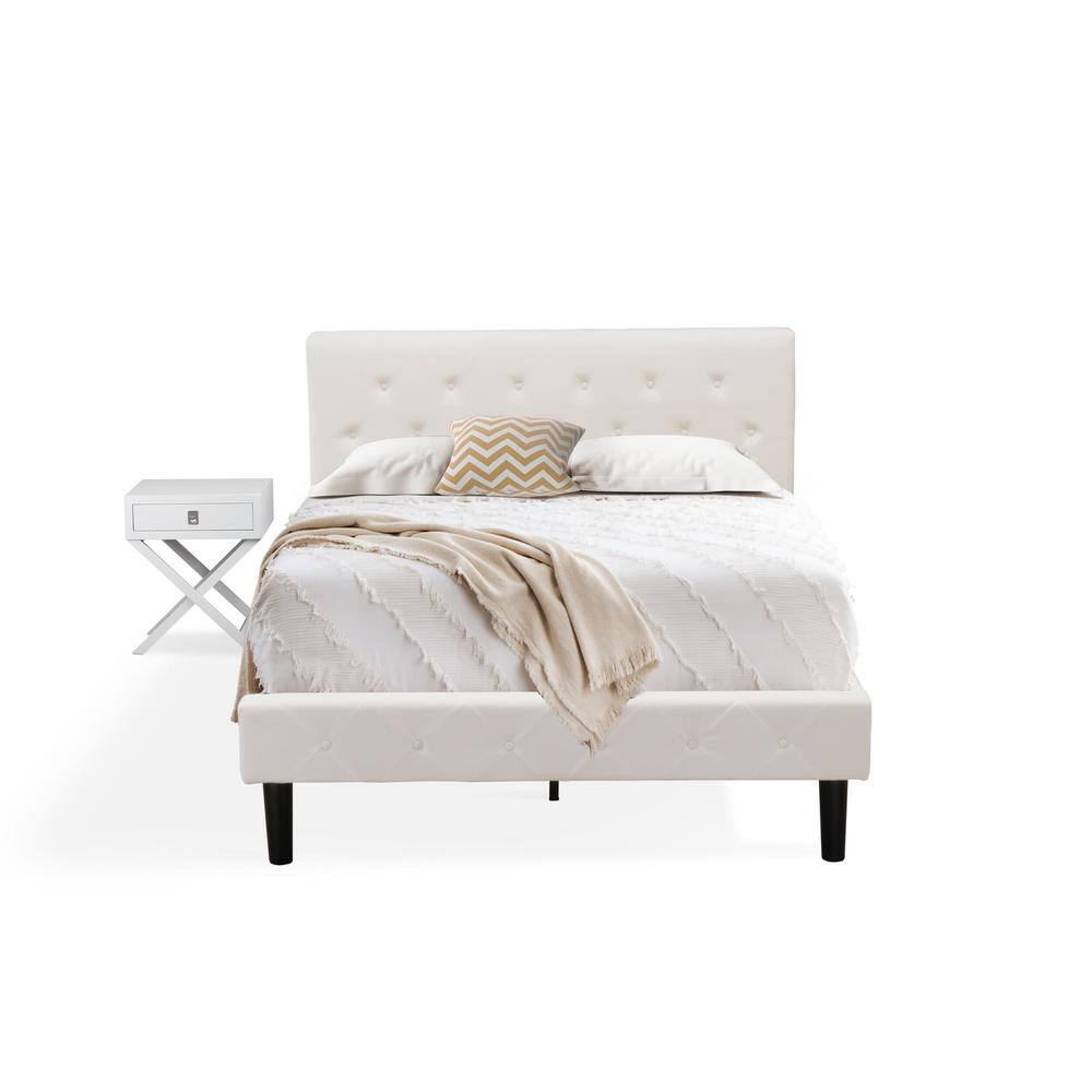 Alt View 4. East West Furniture - NL19F-1HA14 2 Pc Full Bed Set - 1 Full Size Bed White Velvet Fabric Headboard and 1 Wood Nightstand - Urban Gray Finish - White Velvet.