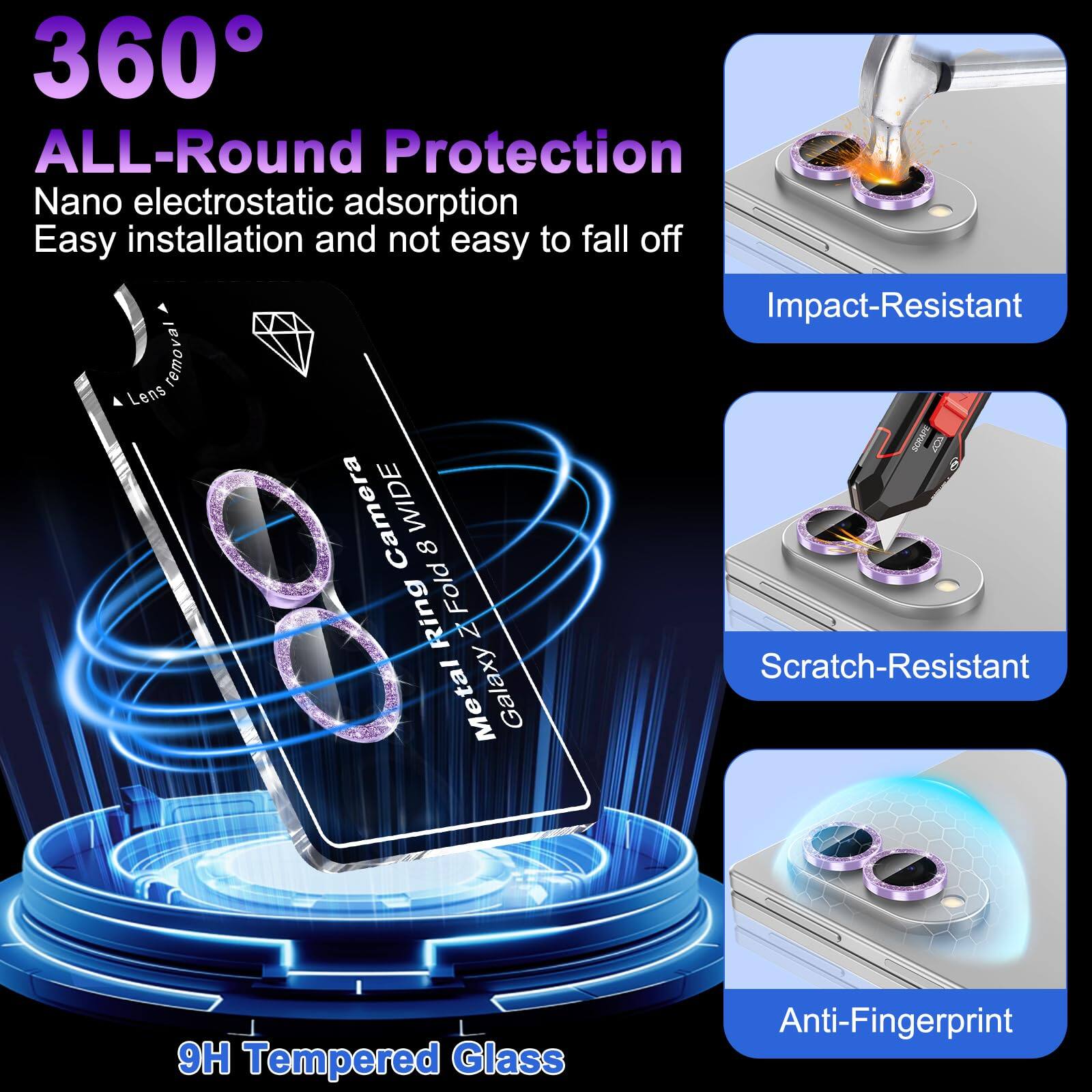 360° ALL-Round Protection  
Nano electrostatic adsorption  
Easy installation and not easy to fall off  
Impact-Resistant  
Scratch-Resistant  
9H Tempered Glass  
Anti-Fingerprint