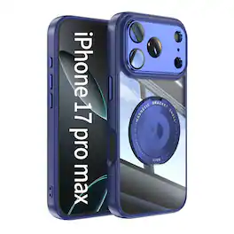Dteck - Magnetic Case for Apple iPhone 17 Pro Max with Built-in Lens Protector, 360° Rotating Ring Stand Clear Shockproof Cover - Blue