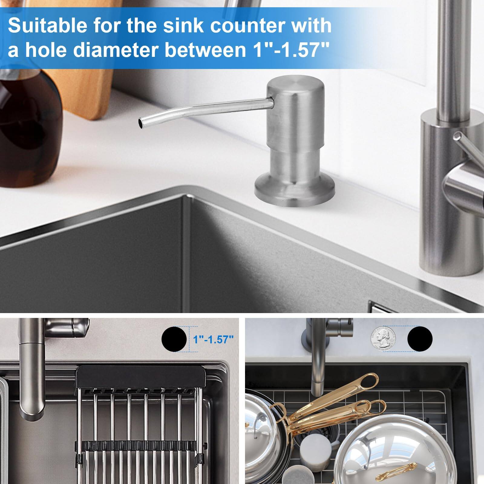 Suitable for the sink counter with a hole diameter between 1" - 1.57"