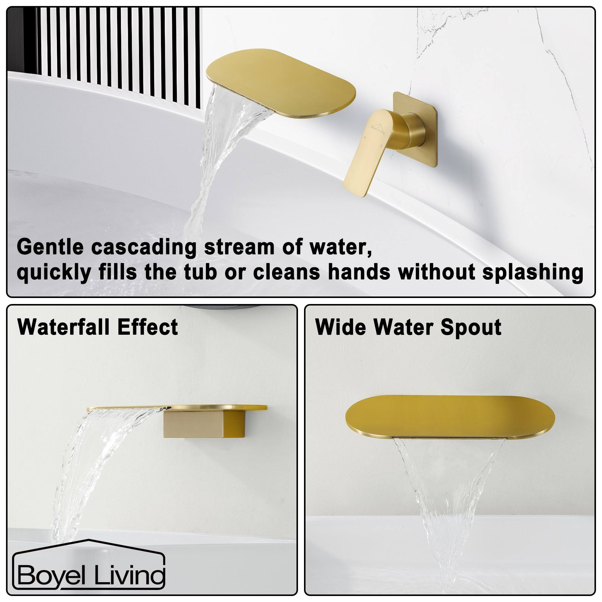 Boyel Living, Waterfall Effect, Wide Water Spout, Gentle cascading stream of water, quickly fills the tub or cleans hands without splashing