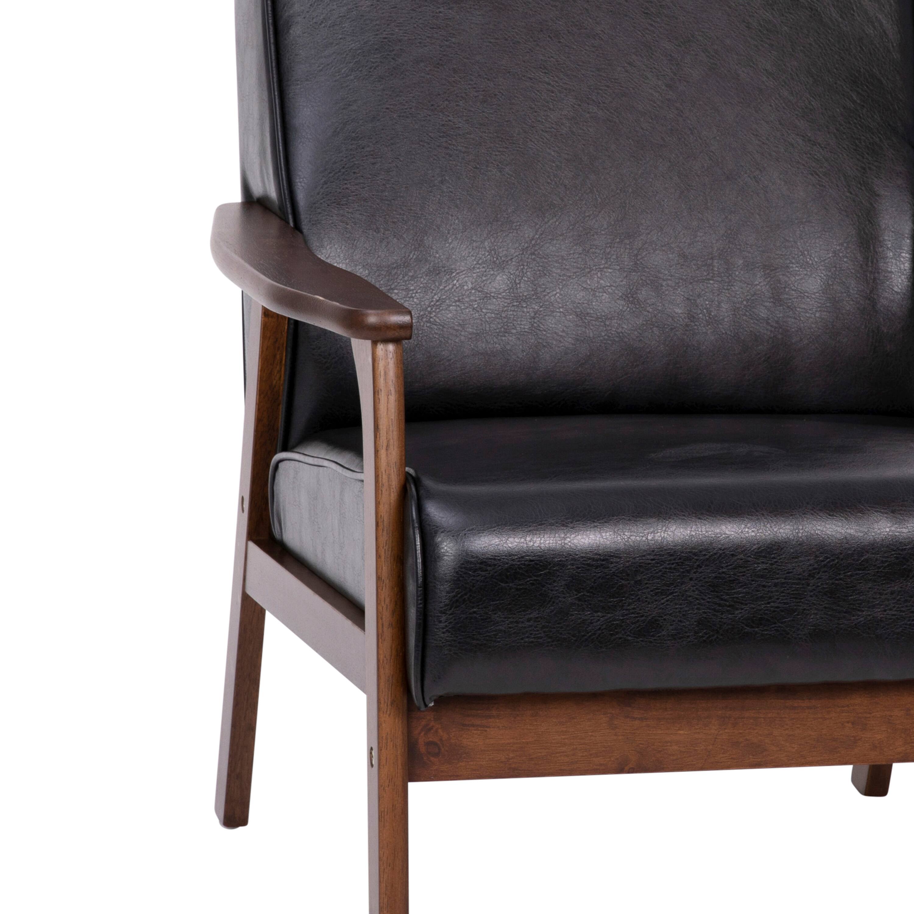 Alt View 10. Emma + Oliver - Langmore Upholstered Mid-Century Modern Arm Chair with Wood Frame - Black Faux Leather.