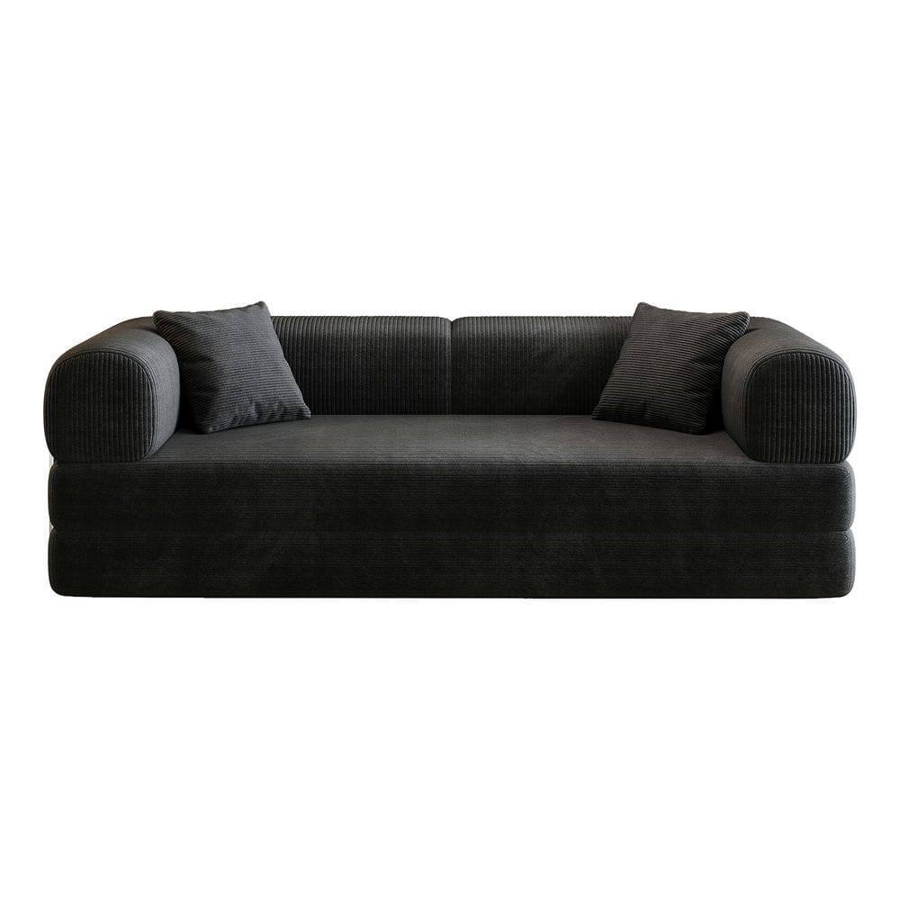 Alt View 7. Kadyn - 78.8" Convertible Floor Sofa Bed, Modular Sectional with Back Support Pillows, Corduroy Fabric - Black.