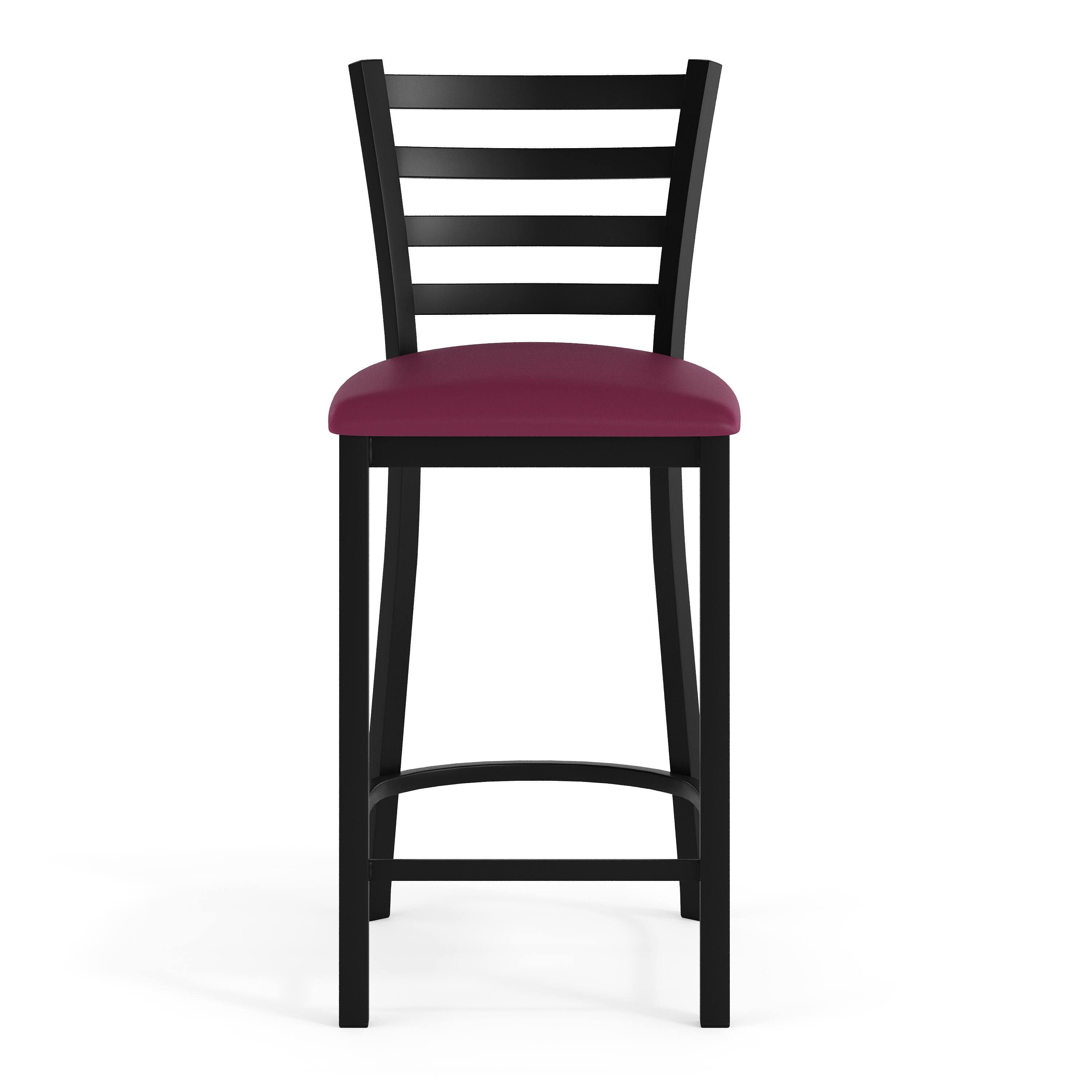 Alt View 9. Emma + Oliver - Ladder Back Metal Restaurant Counter Stool - Upholstered Seat - Burgundy Vinyl Seat/Black Metal Frame.