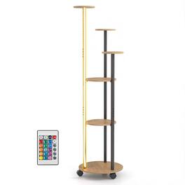 Costway - 6-tier Plant Stand with RGB Grow Light Adjustable Lighting Modes Remote APP Control - Natural,Black