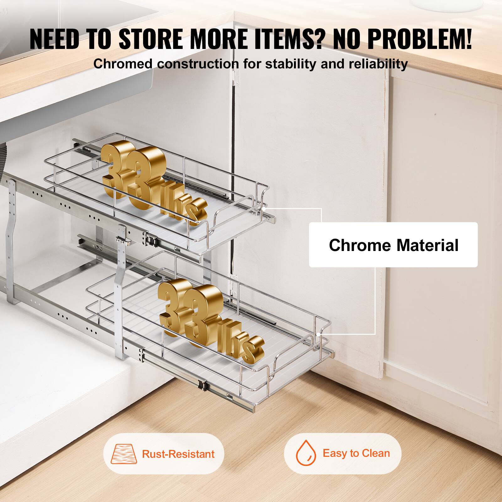NEED TO STORE MORE ITEMS? NO PROBLEM! 

- Chromed construction for stability and reliability
- Chrome Material
- Rust-Resistant
- Easy to Clean