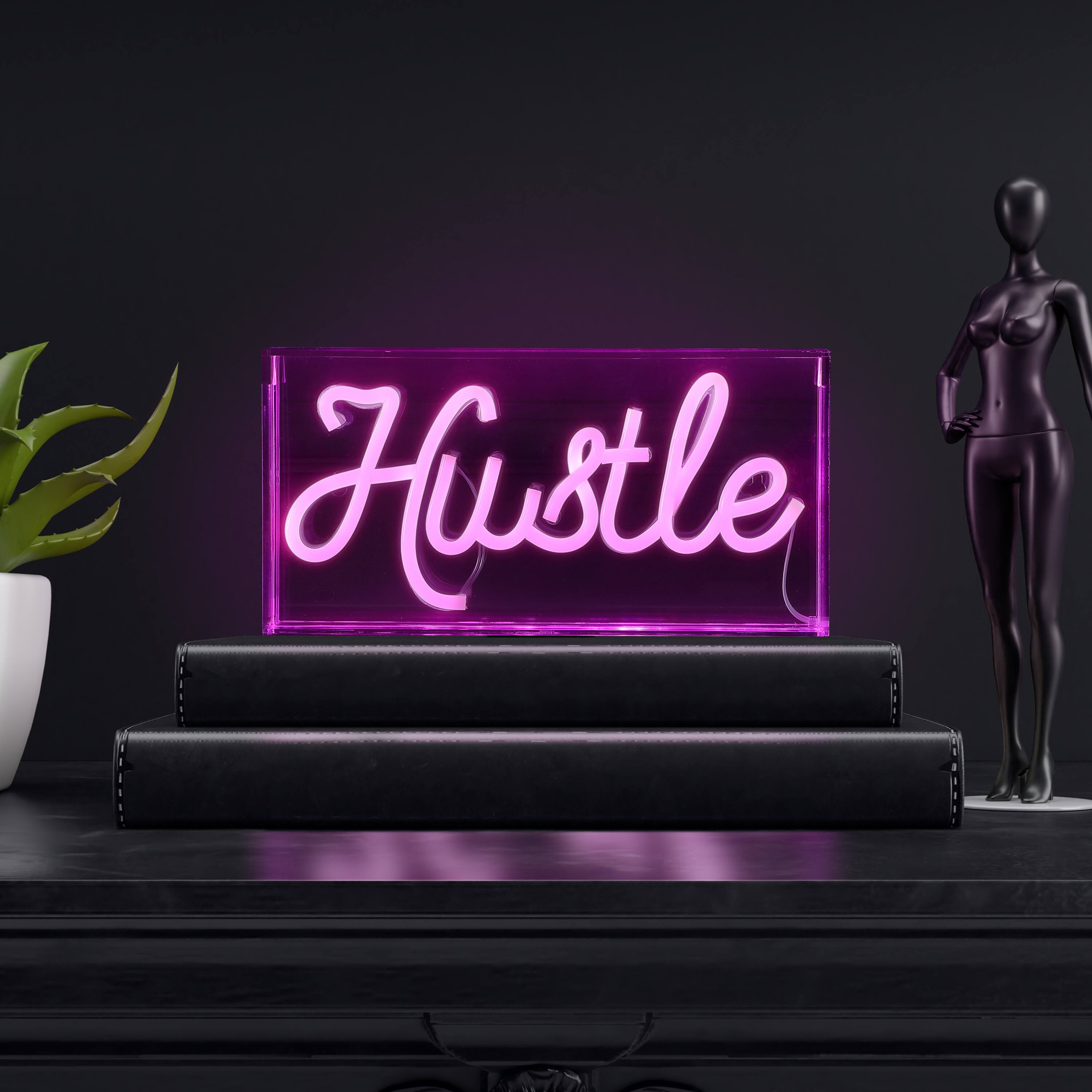 Alt View 1. Jonathan Y - Hustle 11.88" X 5.88" Contemporary Glam Acrylic Box USB Operated LED Neon Light, Pink - Pink.