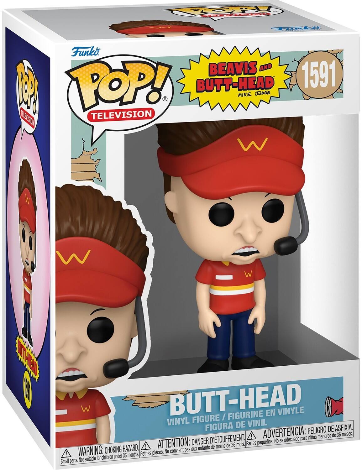 Funko, BEAVIS AND BUTT-HEAD 1591, MIKE JUDGE, POP! TELEVISION, BUTT-HEAD / FIGURINE EN VINYLE, VINYL FIGURE, VINIL FIGURA DE ASFIXIA, ADVERTENCIA: PELIGRO DE ASFIXIA, ATTENTION: DANGER D'ÉTOUFFEMENT, WARNING: CHOKING HAZARD, Partes pequeñas. No es adecuado para niños menores de 36 meses. Small parts. Not suitable for children under 36 months.