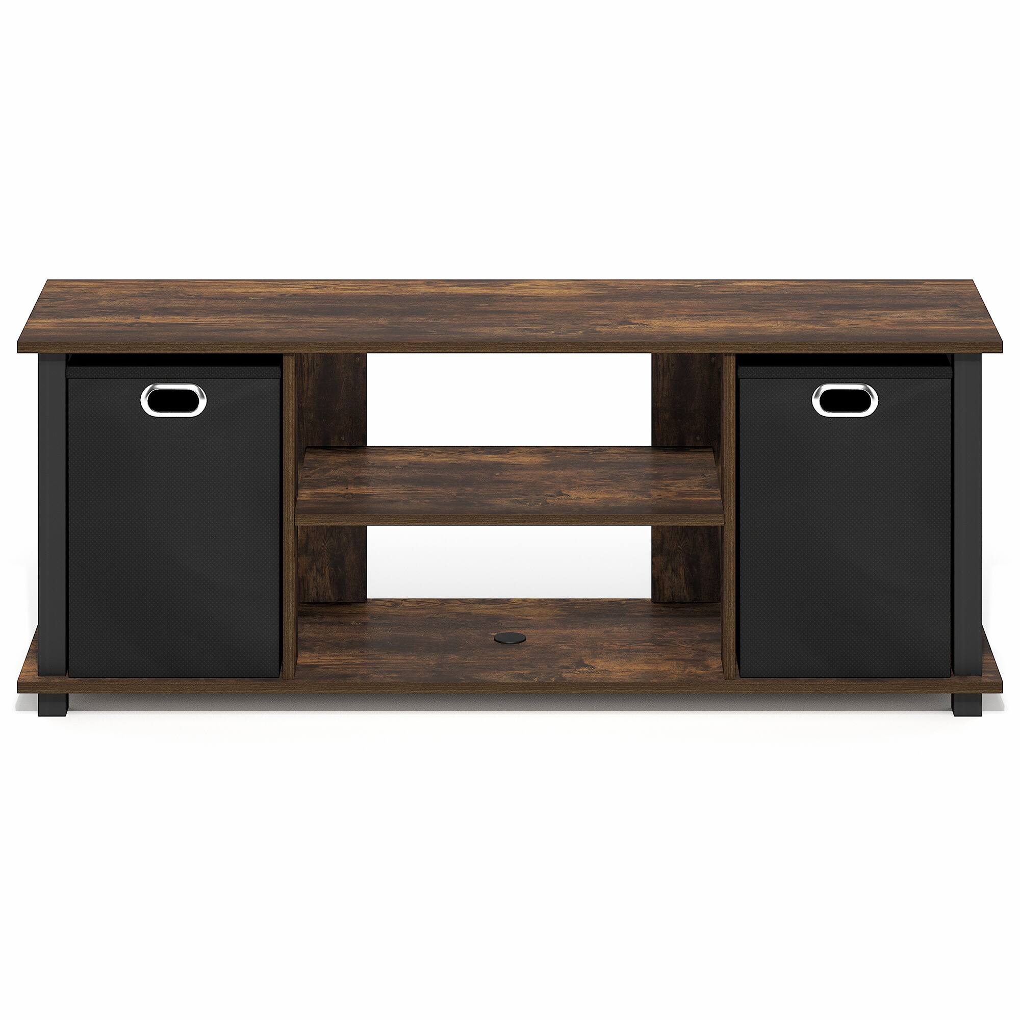 Alt View 6. Furinno - ECON TV Stand, 3-Tier Rectangular Entertainment Center with Open Back and Storage Bins, TV Console for TV up to 46 Inch - Amber Pine/Black.