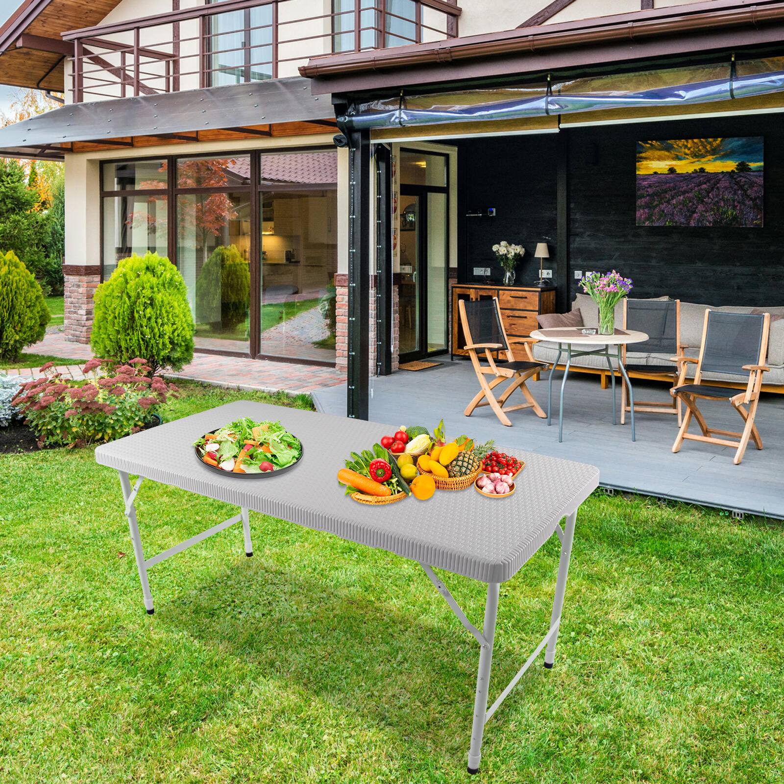 Alt View 2. ELEMENT ACE - 4ft Rattan Folding Table - Indoor & Outdoor Portable Foldable Table Rattan Plaited - White.