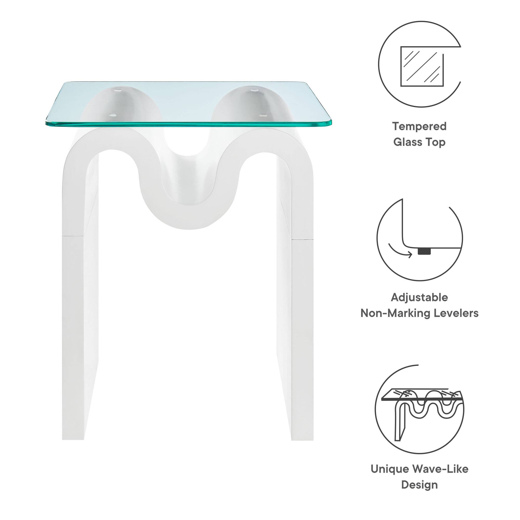 Tempered Glass Top  
Adjustable Non-Marking Levelers  
Unique Wave-Like Design