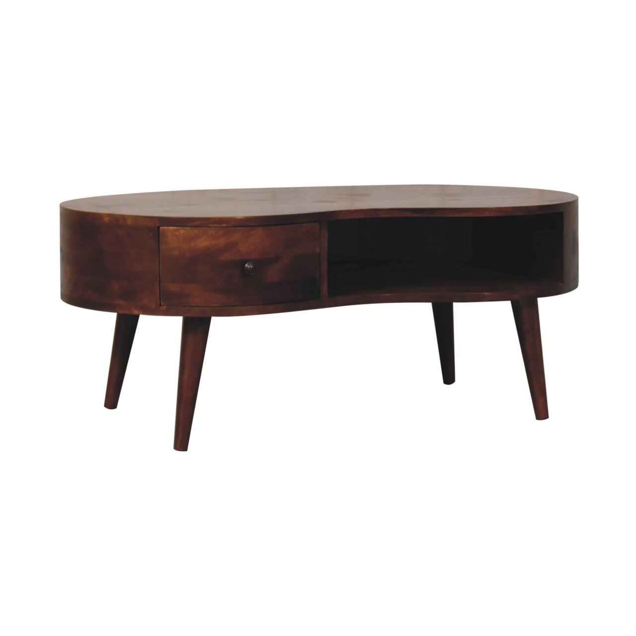 Left. Artisan Furniture - Artisan Furniture Solid Wood Large Wave Coffee Table, 1 Drawer, 1 Open Slot, Dark Brown - Brown.