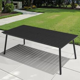 Crestlive Products - 82in Plastic Wood Top Aluminum Frame Rectangle Outdoor Dining Table with Umbrella Hole - Black