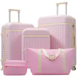LOVMOR - 5-Piece Luggage Set TSA Spinner Expandable Travel Bag - Pink