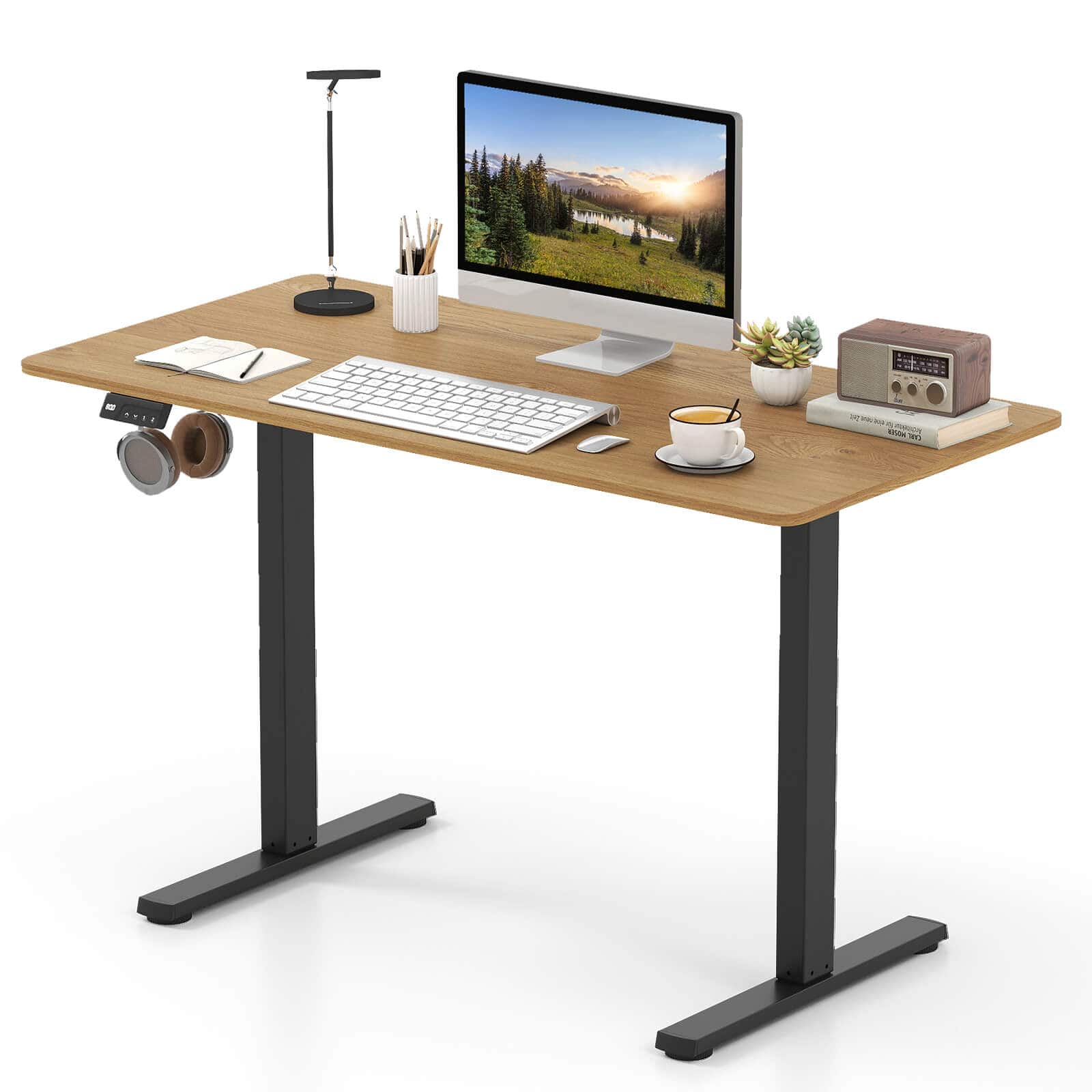 Costway - 48" x 24" Electric Standing Desk with LED Display 2 Memory Height Settings for Home - Natural+Black