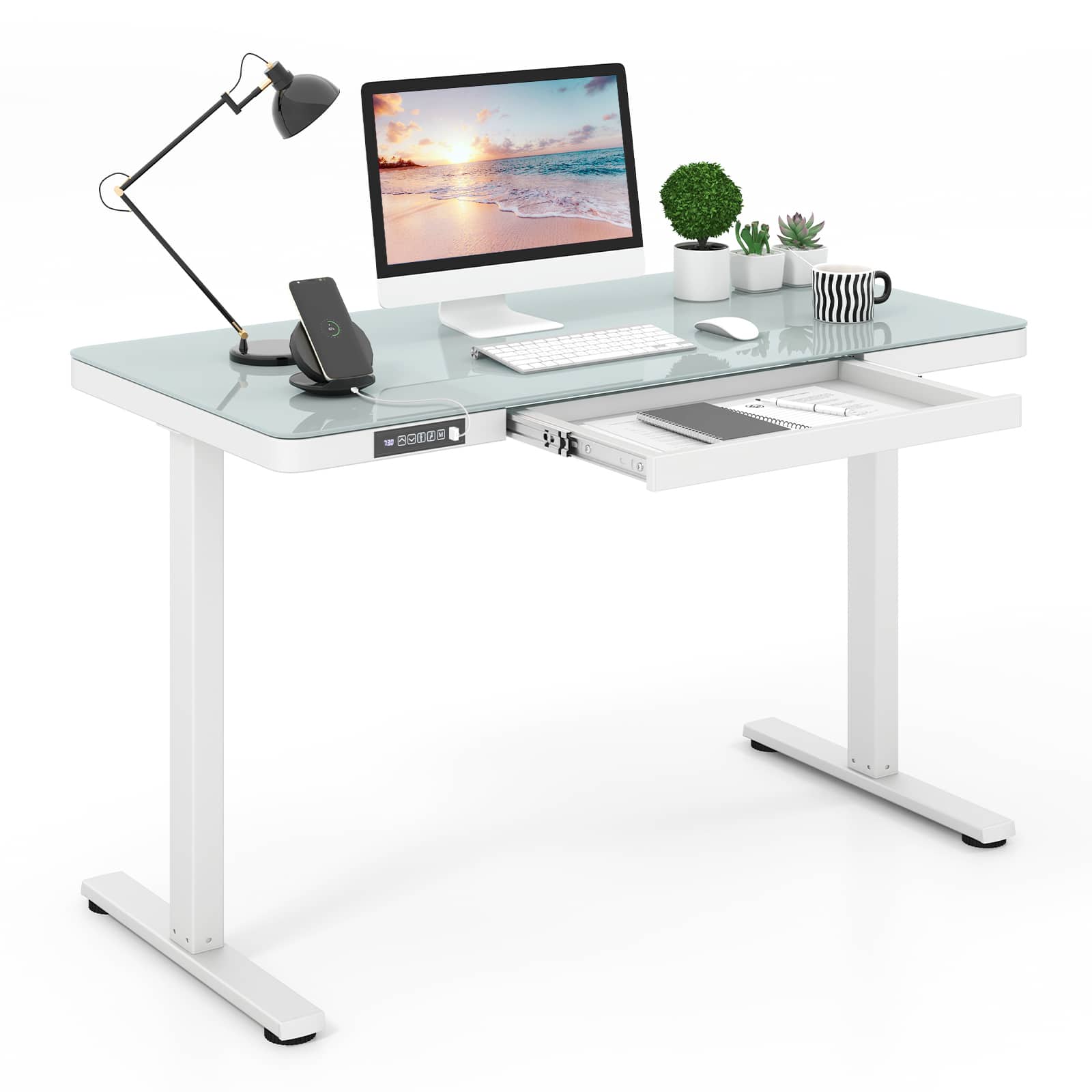 Sugift - 48-Inch Height Adjustable Electric Standing Desk with Drawer - White