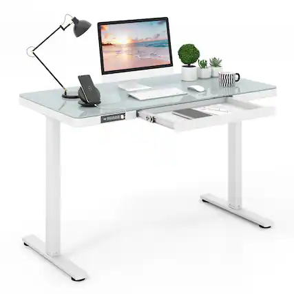 Front. Sugift - 48-Inch Height Adjustable Electric Standing Desk with Drawer - White.