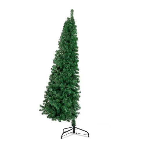 Left. Winado - 7FT Half Christmas Tree Artificial Tree, Pre-lit with Flash Mode Lights, Bracket Base for Indoor Holiday Decoration - Green.