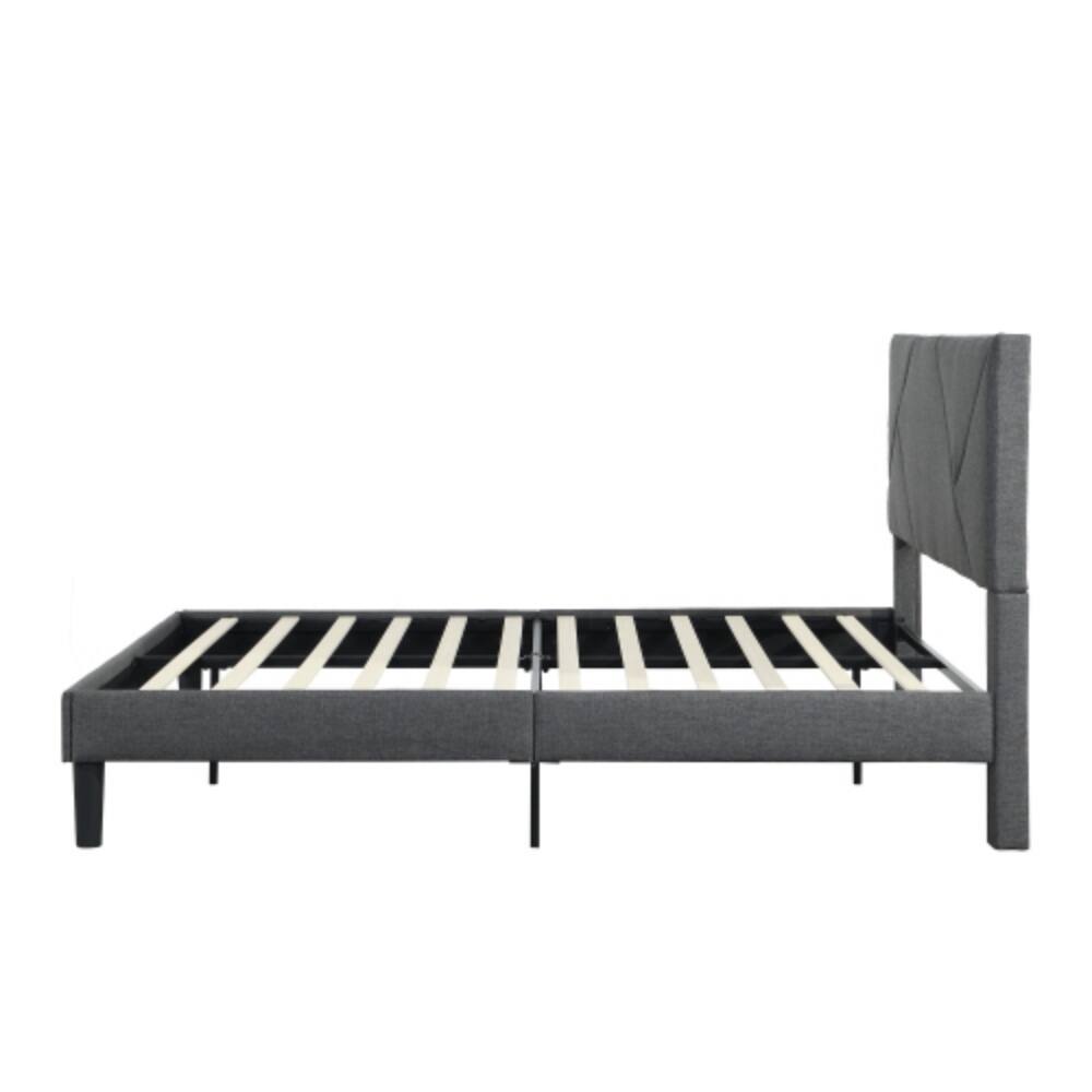 Alt View 2. LUCKY ONE - Queen Size Upholstered Platform Bed Frame with Headboard, Strong Wood Slat Support, No Box Spring Needed, Easy Assembly - Gray.