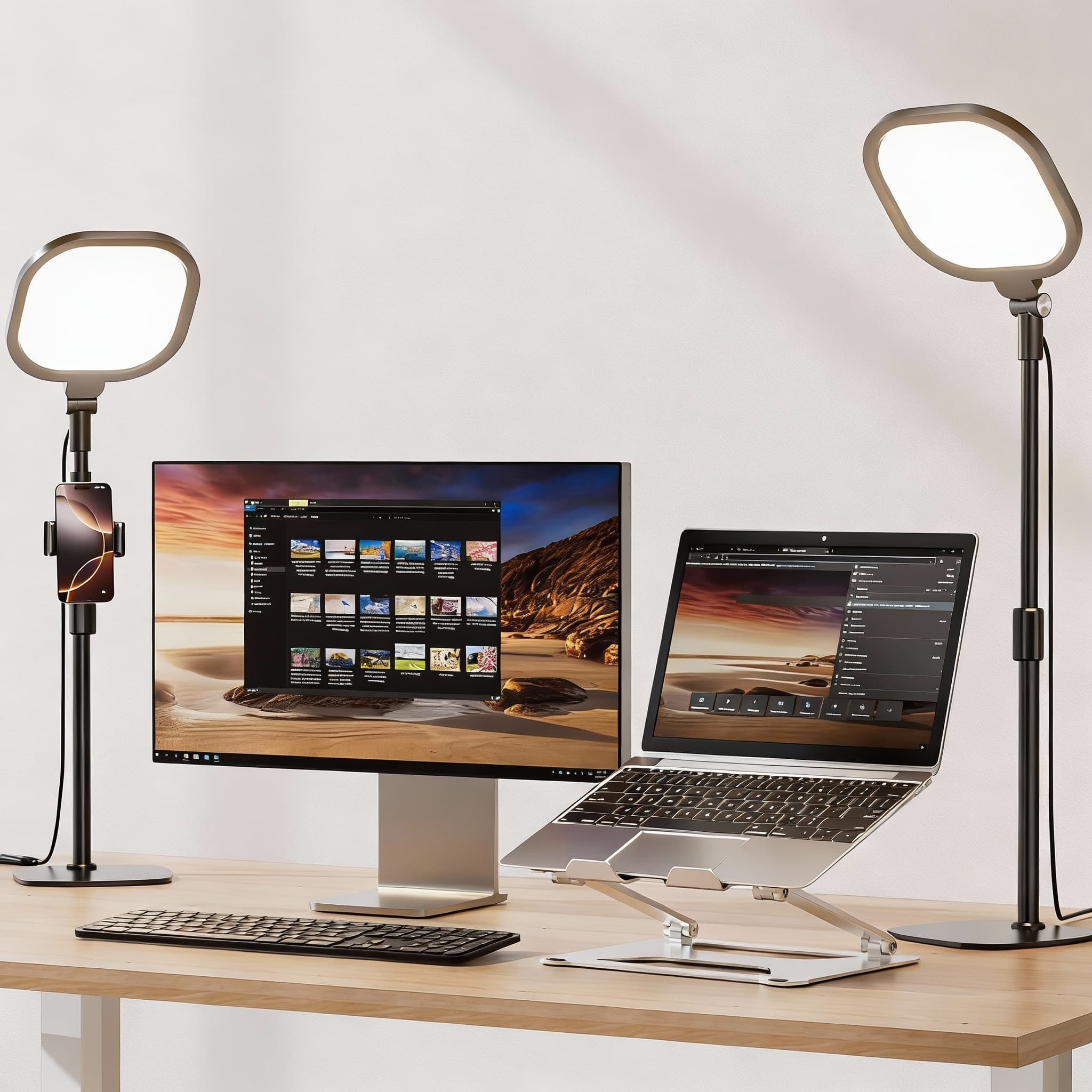 METALTON - Desk Ring Light With Stand And Phone Holder 3000k 6500k Adjustable Computer Ringlight Video Conference For - 2 packs-Black