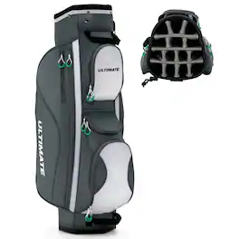 Gymax - 14 Dividers Golf Cart Bag w/ 7 Zippered Pocket Cooler Bag Rain Hood Valuable Bag - Gray