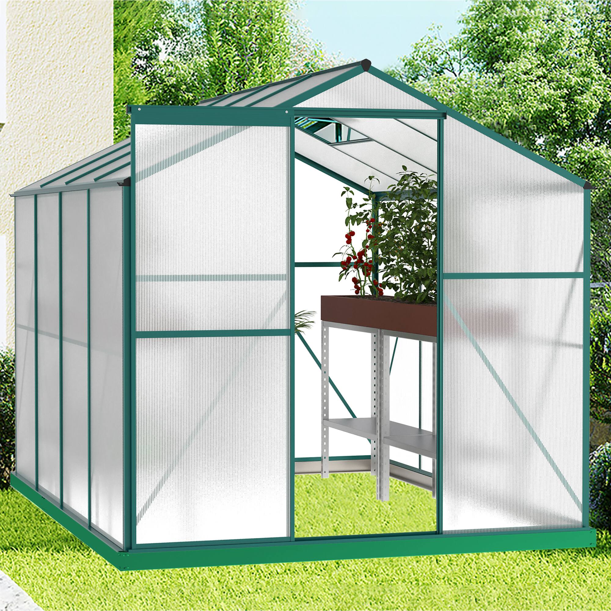 Angle. Mondawe - 6X8FT Polycarbonate Walk-in Greenhouse - Green.