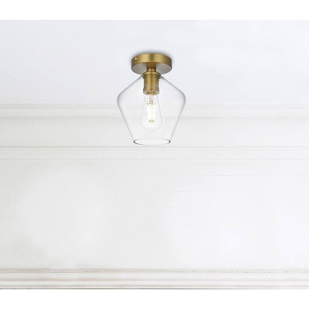 Alt View 5. Living District - Gene 8 Inch Flush Mount Ceiling Light Clear Shade in Satin Gold - Satin Gold And Clear.