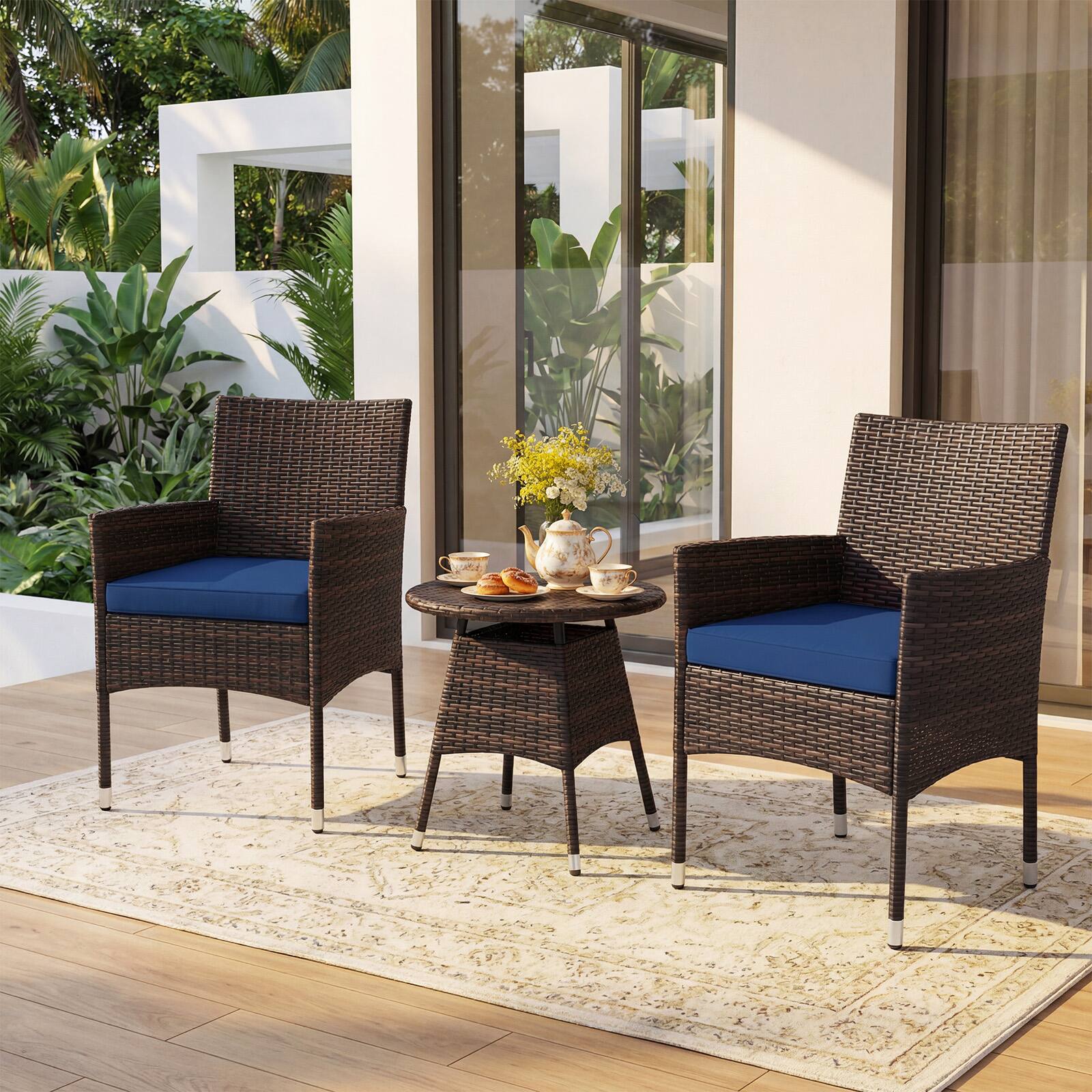 Alt View 1. Costway - Costway 3 Piece Patio Furniture Set, Hand-Woven PE Wicker Conversation Set with Armchairs - Mix Brown&Blue.