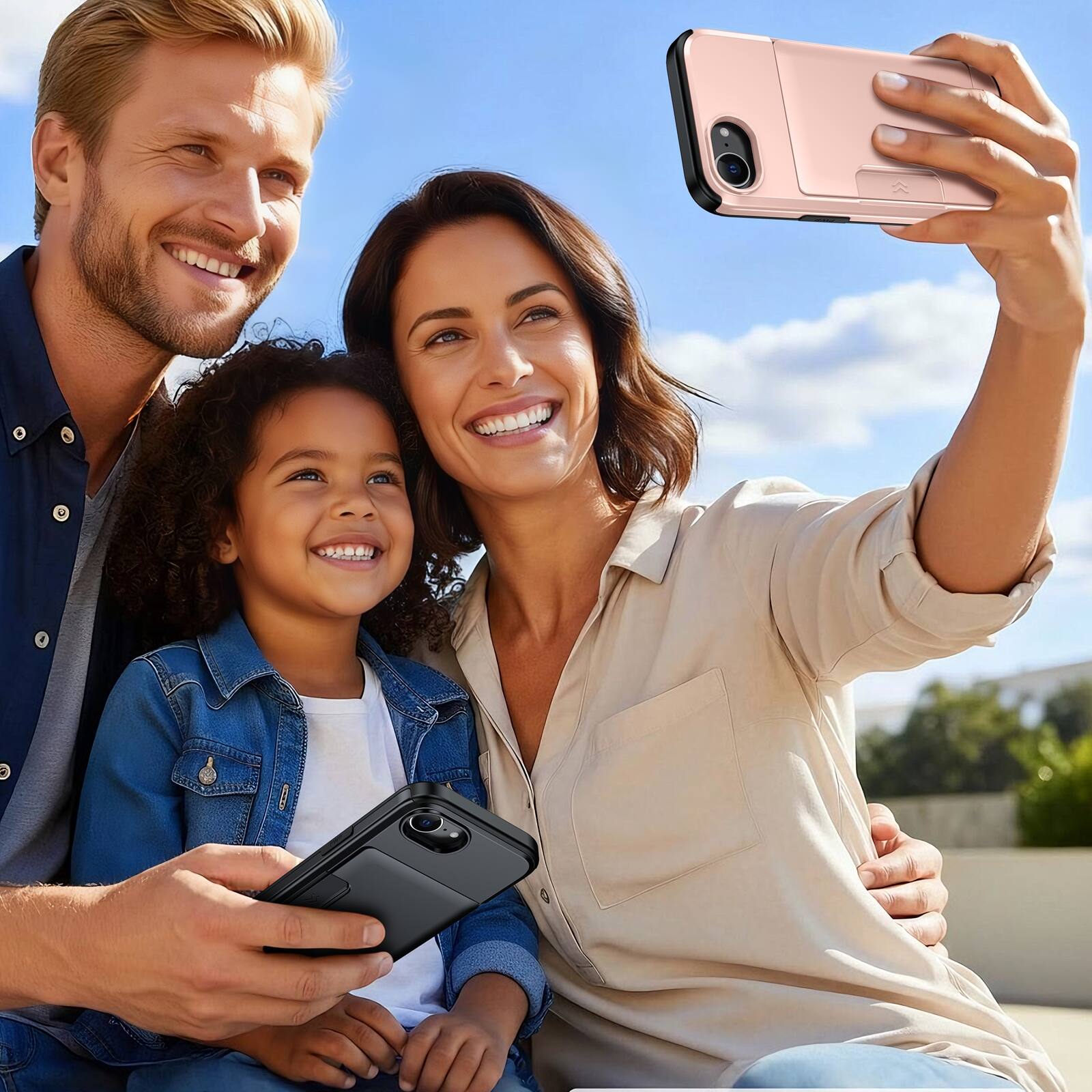 Alt View 3. Dteck - Shockproof Sliding Wallet Phone Case for Apple iPhone 17e with Card Slot, Hard PC Dual Layer Protective Cover - Rosegold.