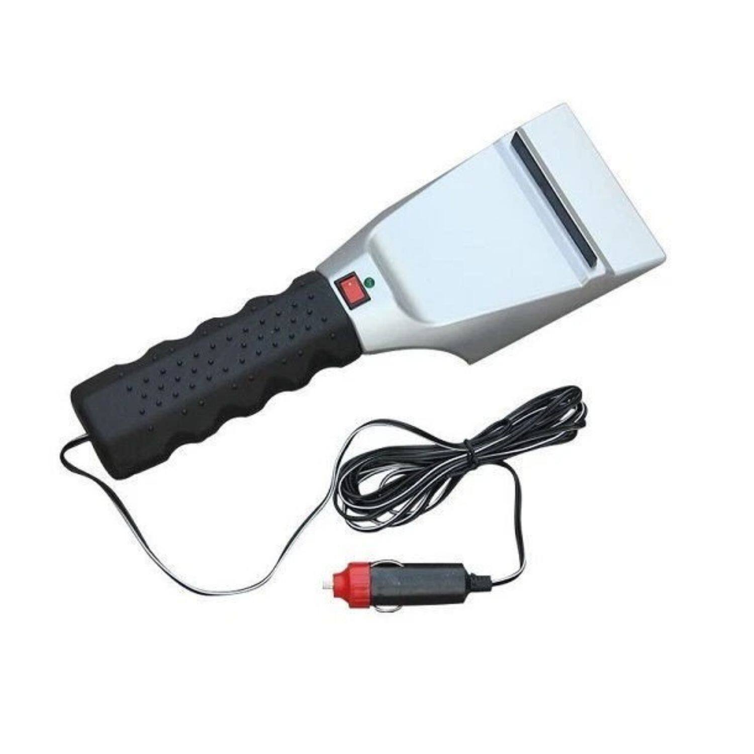 Front. Stock Preferred - 12V Heated Electric Windshield Ice & Snow Scraper - Black with Red Grip.