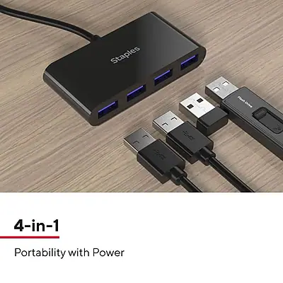 Device Tech Staples Staples TECH 4 Port USB 2.0 Hub Black ST62379 - Best Buy