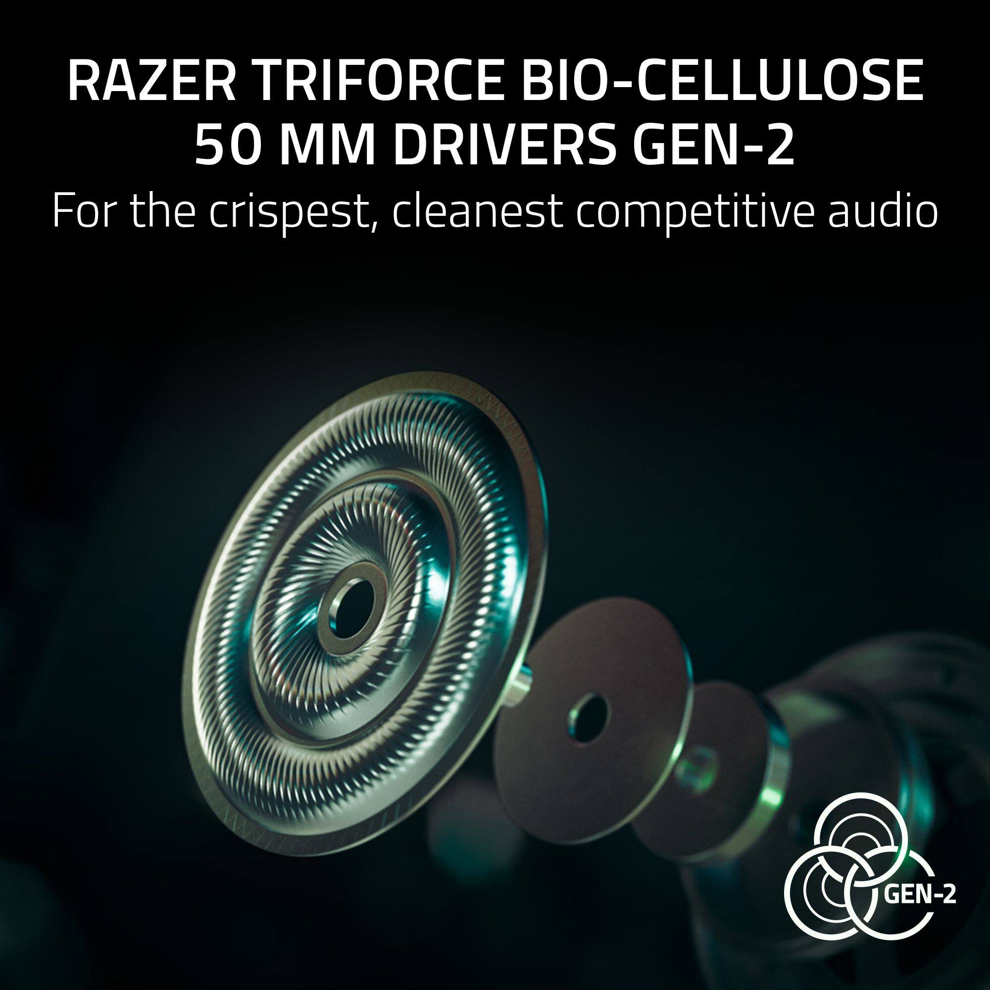 RAZER TRIFORCE BIO-CELLULOSE 50 MM DRIVERS GEN-2 For the crispest, cleanest competitive audio C GEN-2