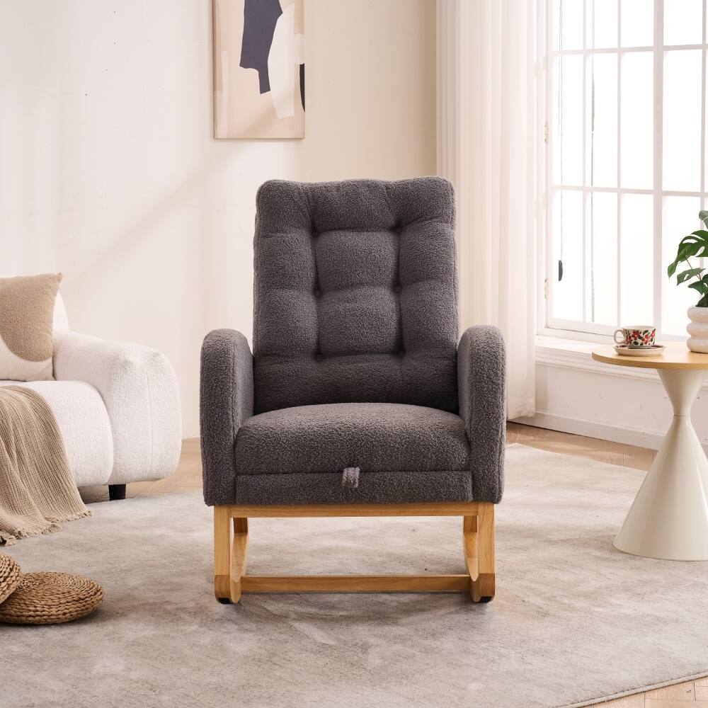 Left. Loheer - Loheer Dark Gray Accent Rocking Chair High Back Nursery Rocker with Footrest Rubber Wood Legs for Living Room - Dark Gray.