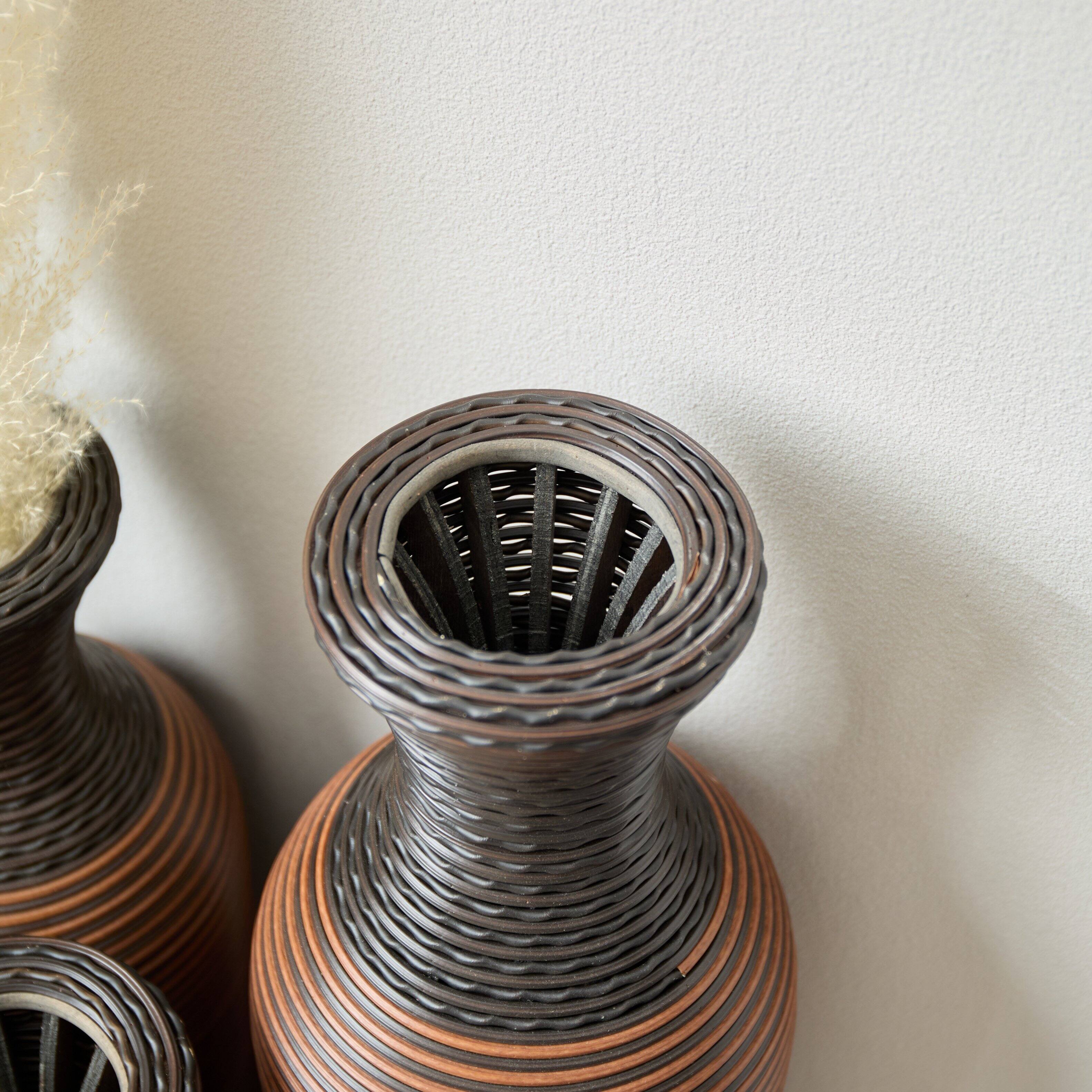 Alt View 2. Anysun - Hand-Woven PVC Rattan Vases Set of 3 - Brown Floor Vases, 27.56/23.62/19.69in for Farmhouse Decor - Brown Gray.
