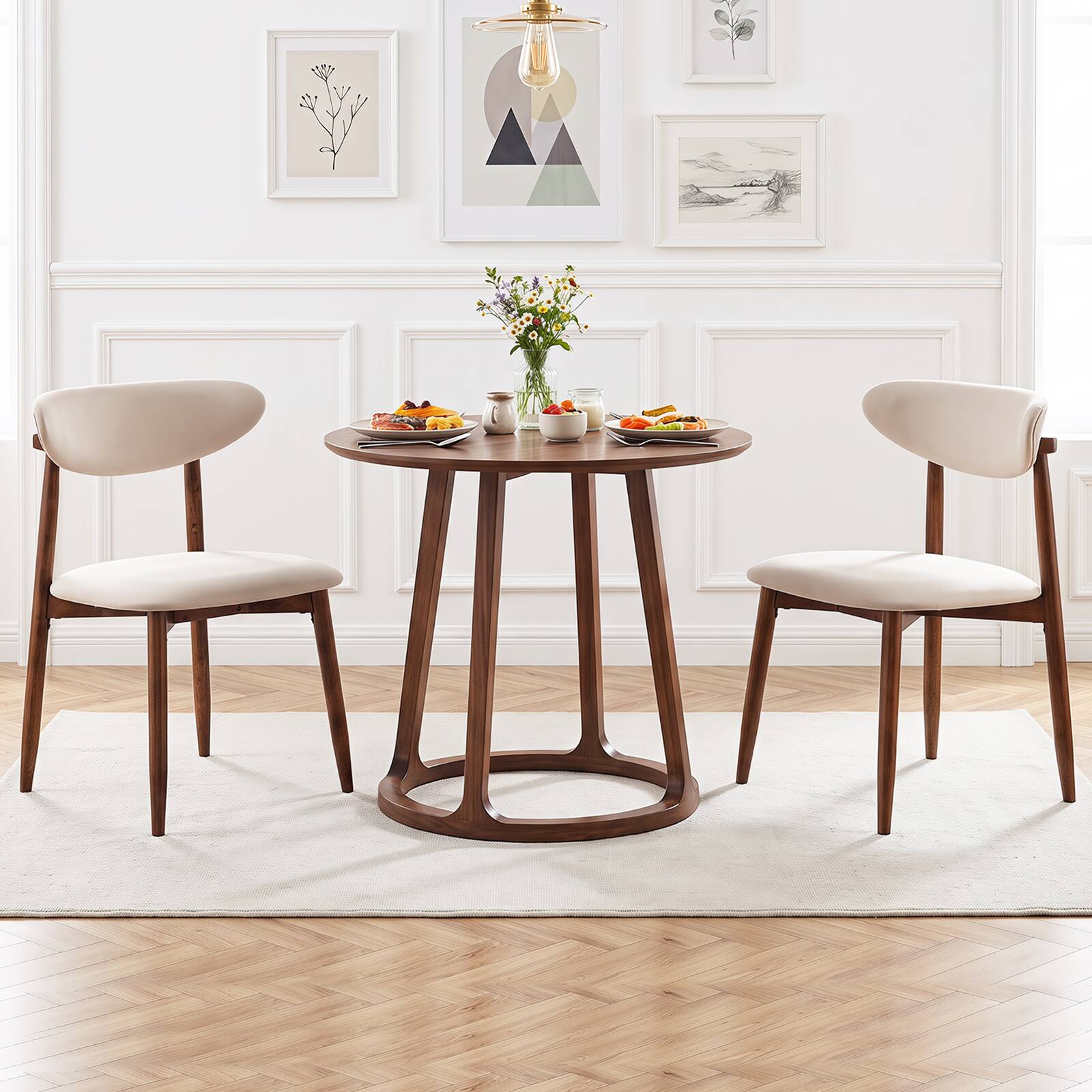Alt View 4. Costway - Costway 4 PCS Dining Chairs Fabric Upholstered Kitchen Chairs with Curved Backs Padded Seats - Beige + Walnut.