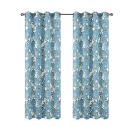 Olivia Gray - 100% Polyester 200 GSM Blossom Printed Blackout Grommet Curtain Panel 54" x 90" - Blue