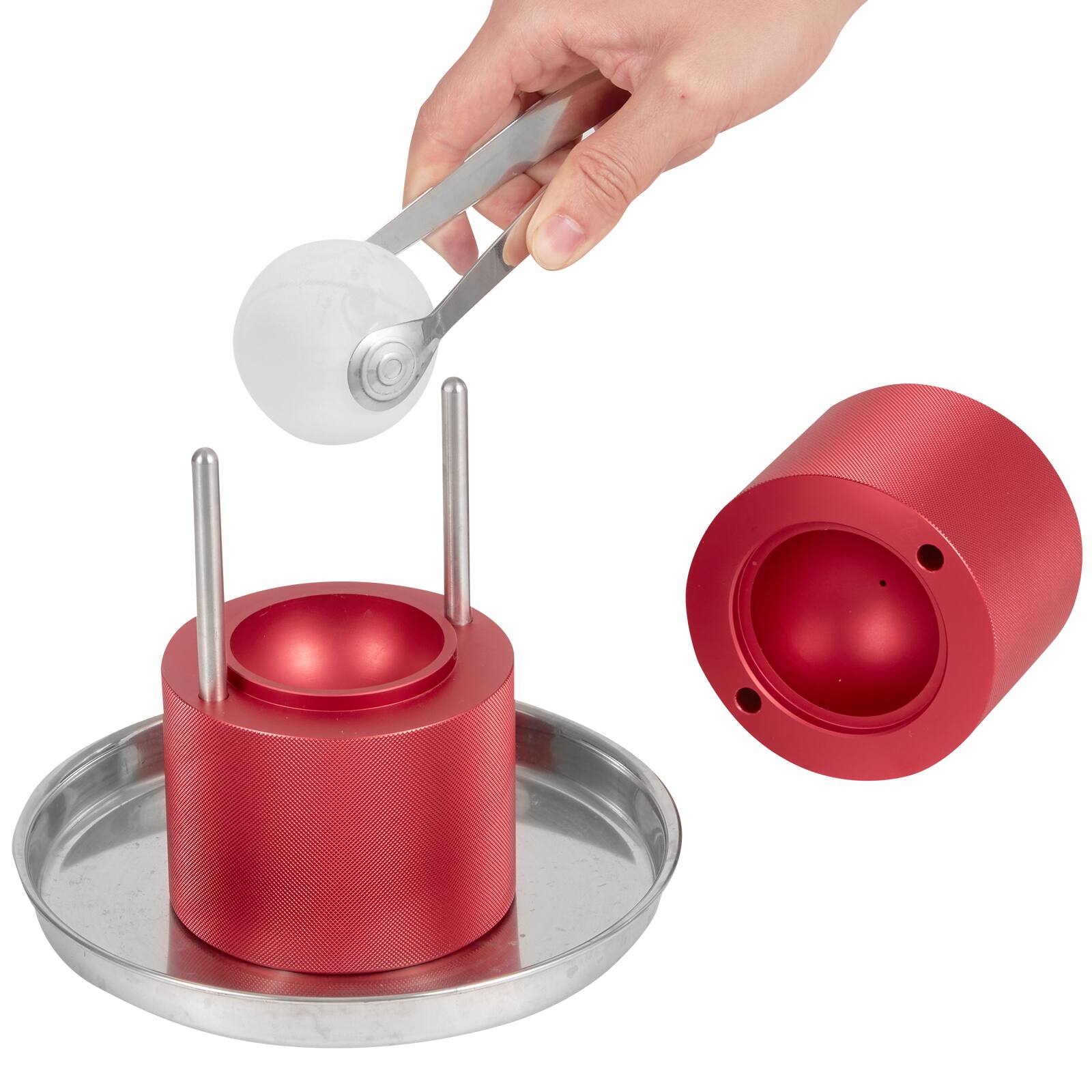 Alt View 5. VEVOR - Ice Ball Press, 2.4" Ice Ball Maker, Aircraft Al Alloy Ice Ball Press Kit for 60mm Ice Sphere, Ice Press with Tong - Red.
