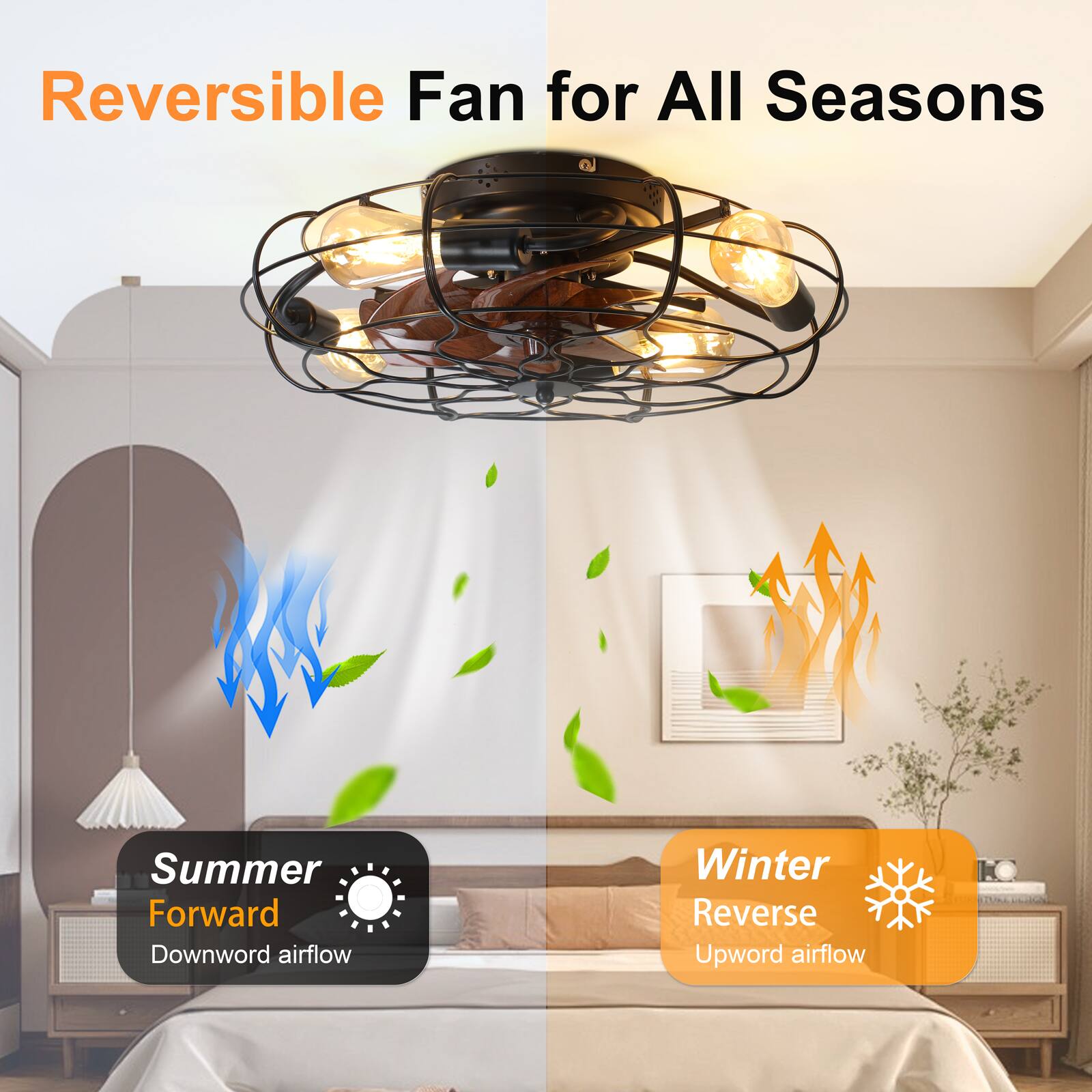 Reversible Fan for All Seasons

Summer Forward Downward airflow

Winter Reverse Upward airflow
