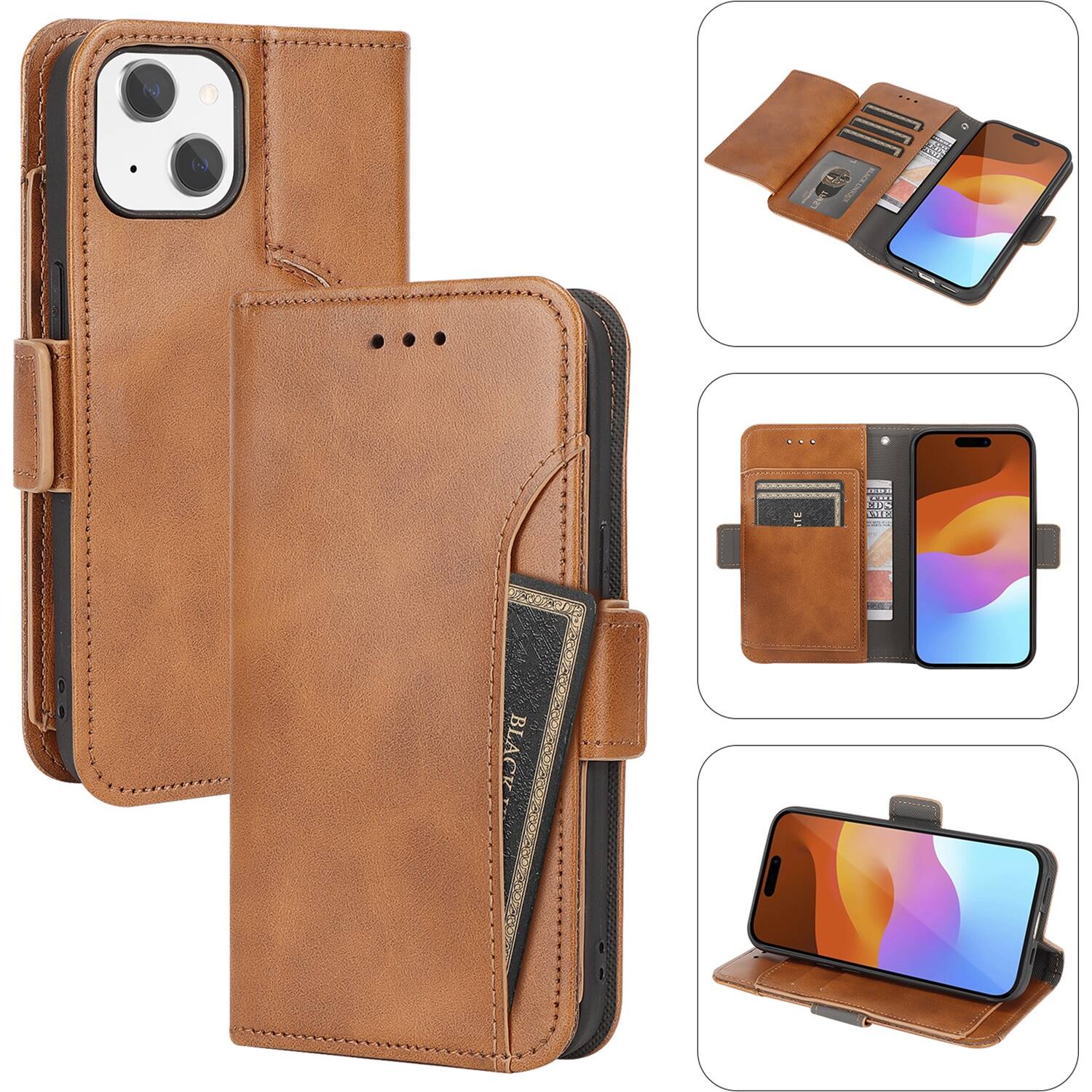 Alt View 18. SaharaCase - Genuine Leather Folio Wallet Case for Apple iPhone 15 - Brown.