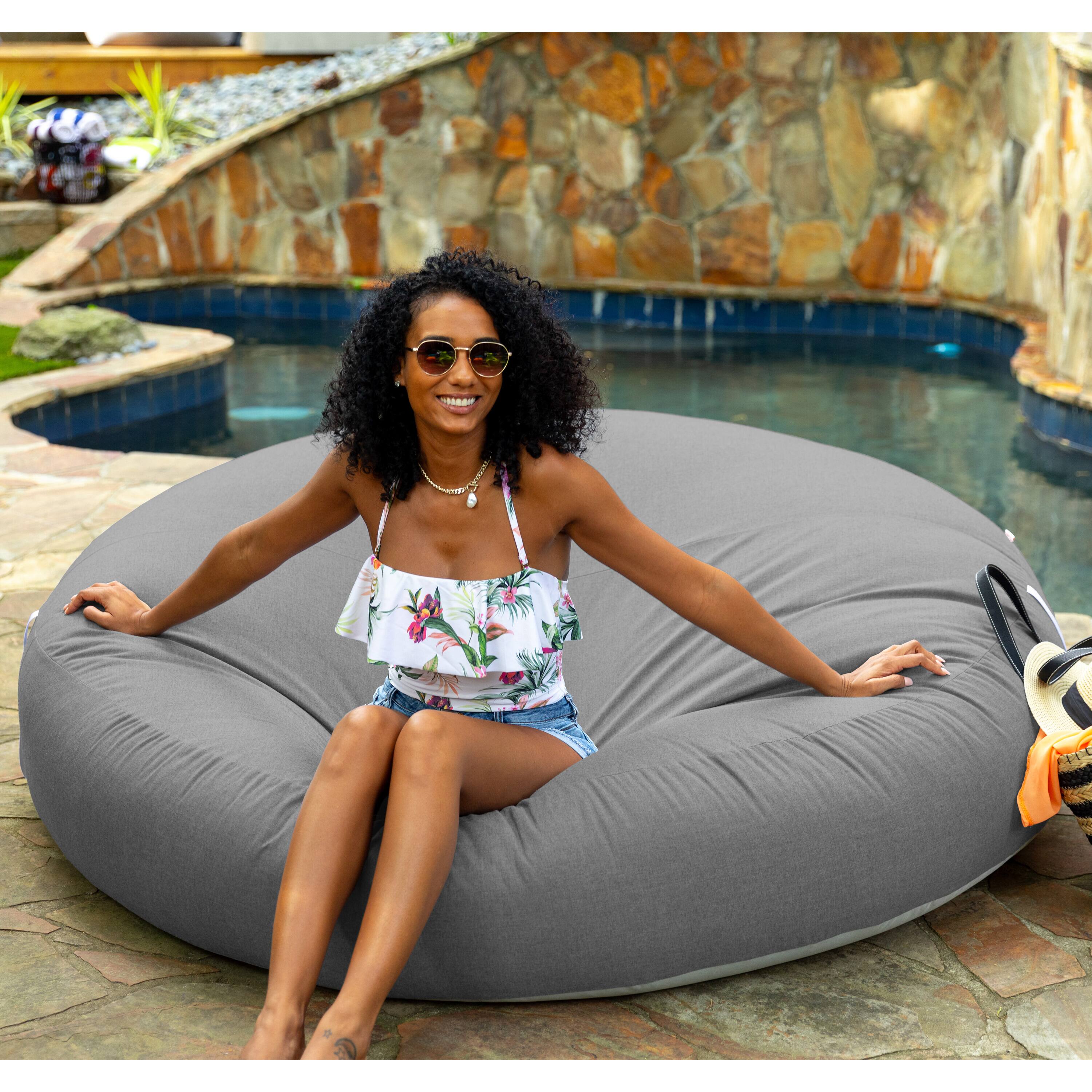 Angle. Jaxx - Coza Cocoon Sun Bed - Giant Outdoor Round Lounge for Resort Style & Beachfront Relaxation - Sunbrella, Charcoal - Charcoal.