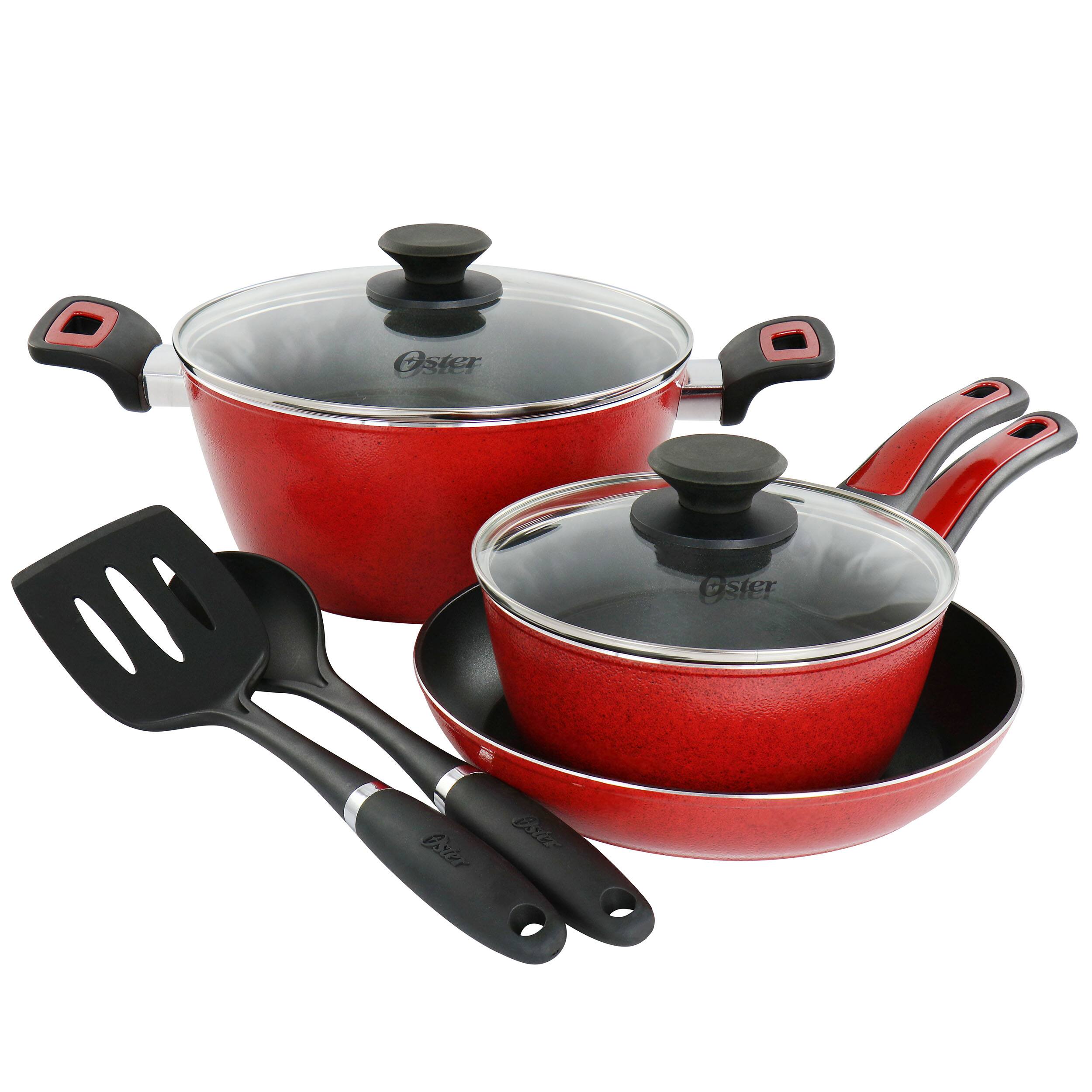 Gibson - Oster Claybon 7 Piece Non Stick Aluminum Cookware Set - Red