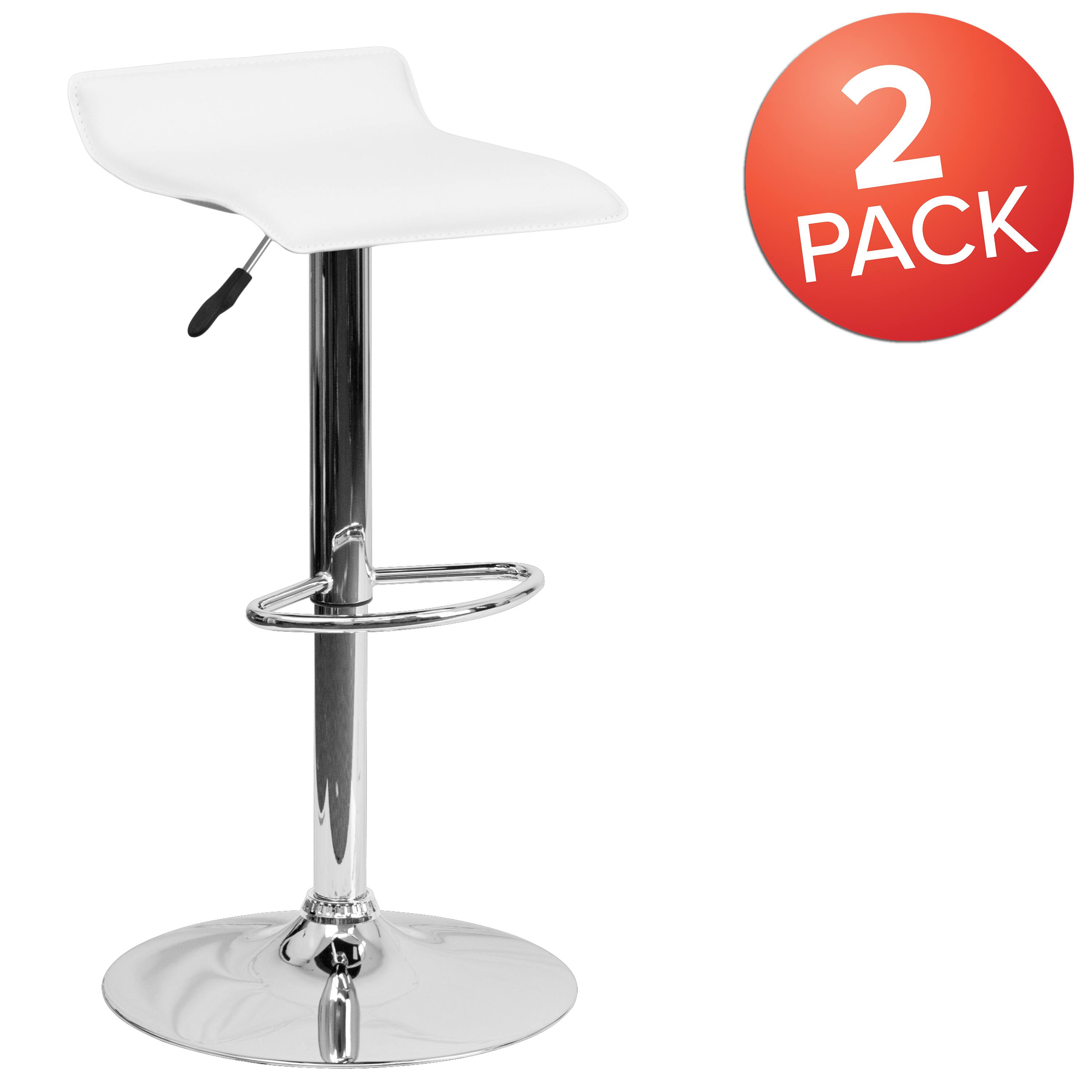 Alt View 2. Emma + Oliver - 2 Pack Contemporary Vinyl Adjustable Height Barstool with Solid Wave Seat and Chrome Base - White.
