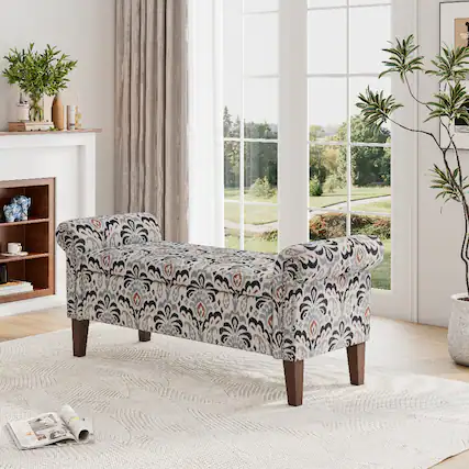 Front. Ropilly - Ropilly Floral Storage Ottoman Bench with Rolled Arms and Hinged Top, Upholstered Entryway Seating - Floral.