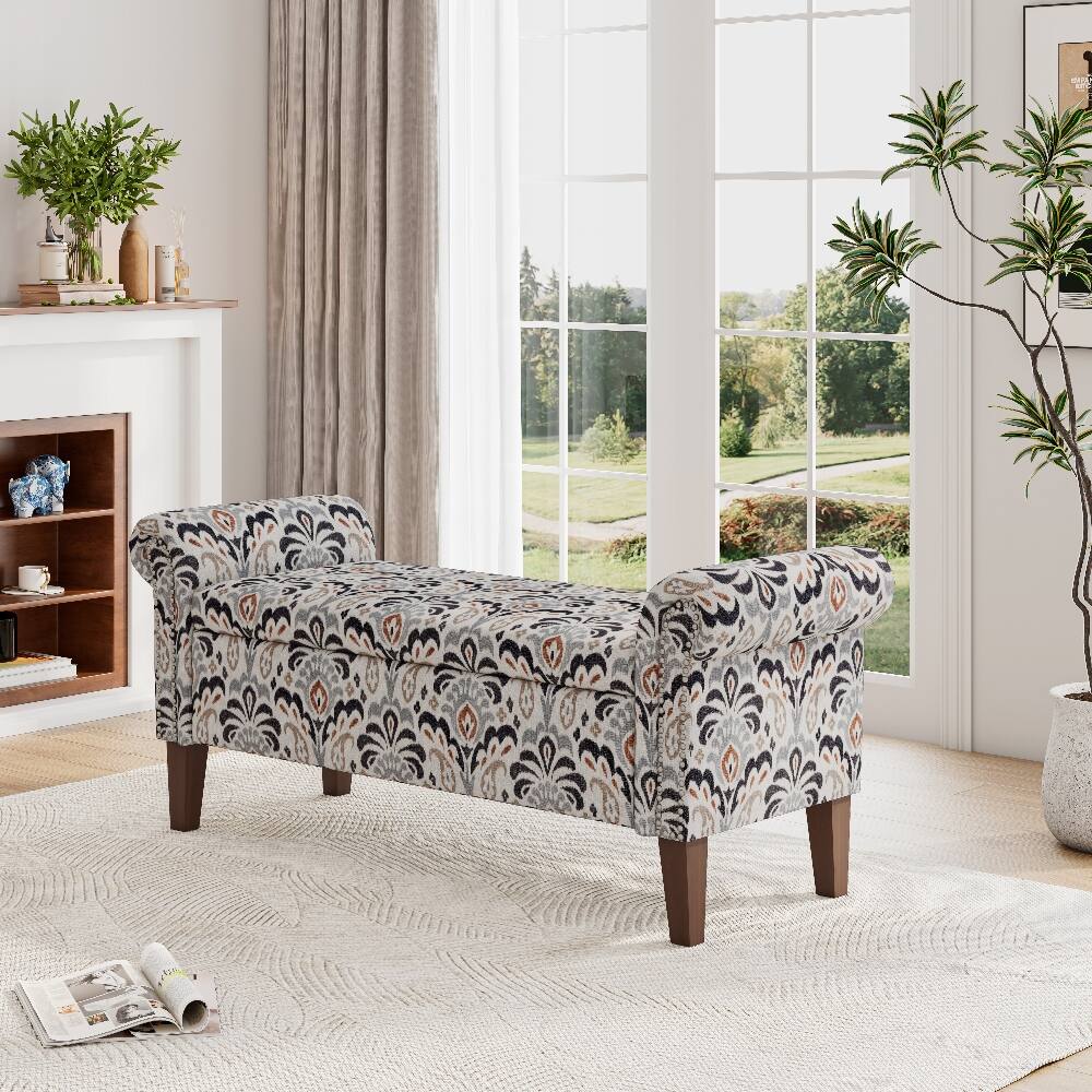 Front. Ropilly - Ropilly Floral Storage Ottoman Bench with Rolled Arms and Hinged Top, Upholstered Entryway Seating - Floral.