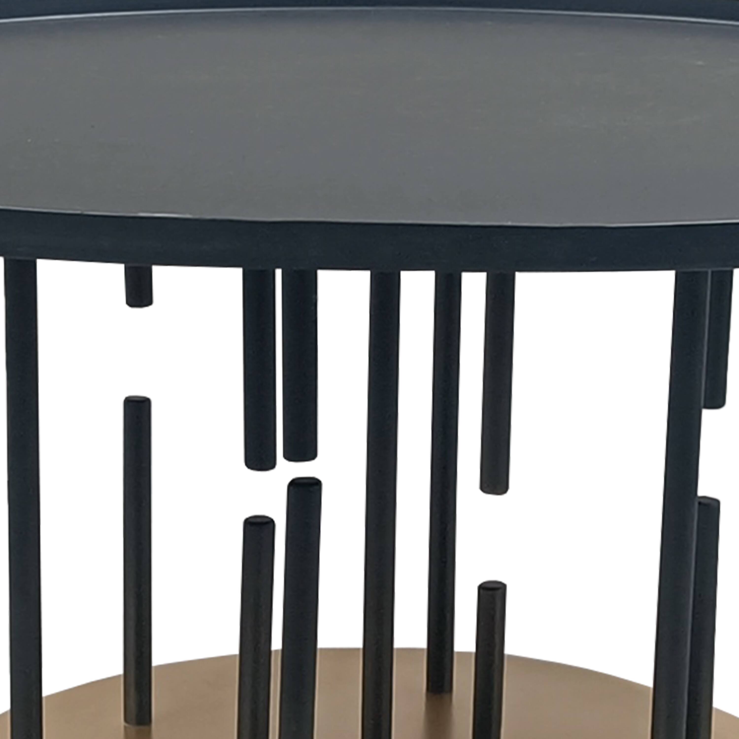 Alt View 4. Manhattan Lane - Neci 31 Inch Coffee Table, Round  Tray Top, Modern Rod Supports with Brass Base - Black, Brass.