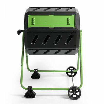 Front. FCMP Outdoor - FCMP Outdoor HOTFROG 37 Gallon Dual Chamber Tumbling Composter Bin, Green.