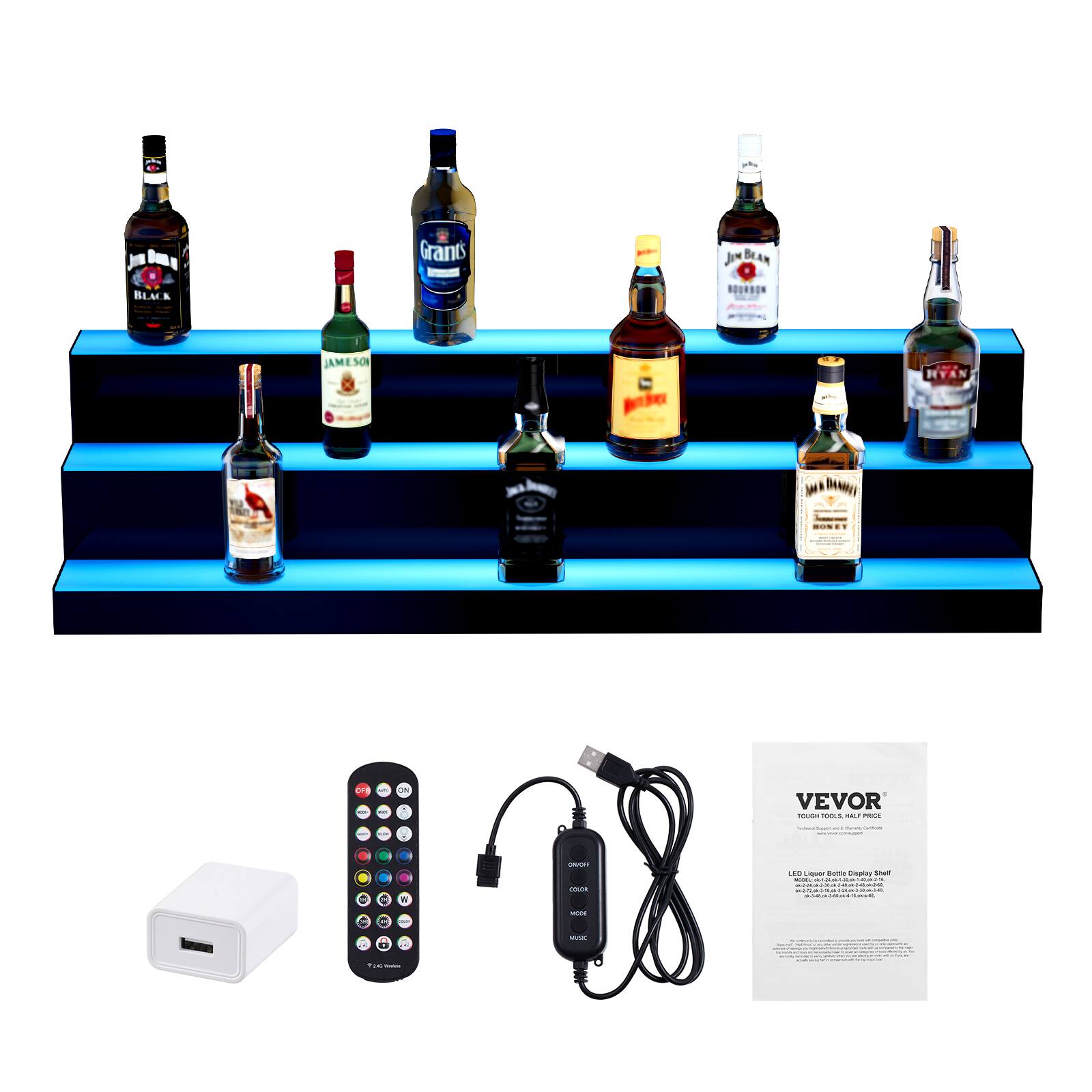 I BLACK & Grants JBAN J OURBON JAMESO pese HYAN M DAMI aa n - On a VEVOR - i - - - . -    - ..- L6. - I Crepin I i - I . - a ..   a - a - - I

VEVOR
TOUCH TOUCH LED BAR SHELF
LED Liquor Bottle Display Shelf
- Touch Control
- USB Charging
- Music Control
- 6 LED Color Changing
- 12 Bottle Capacity
- Easy Assembly
- Durable Material
- Perfect for Home Bar, Restaurant, and More