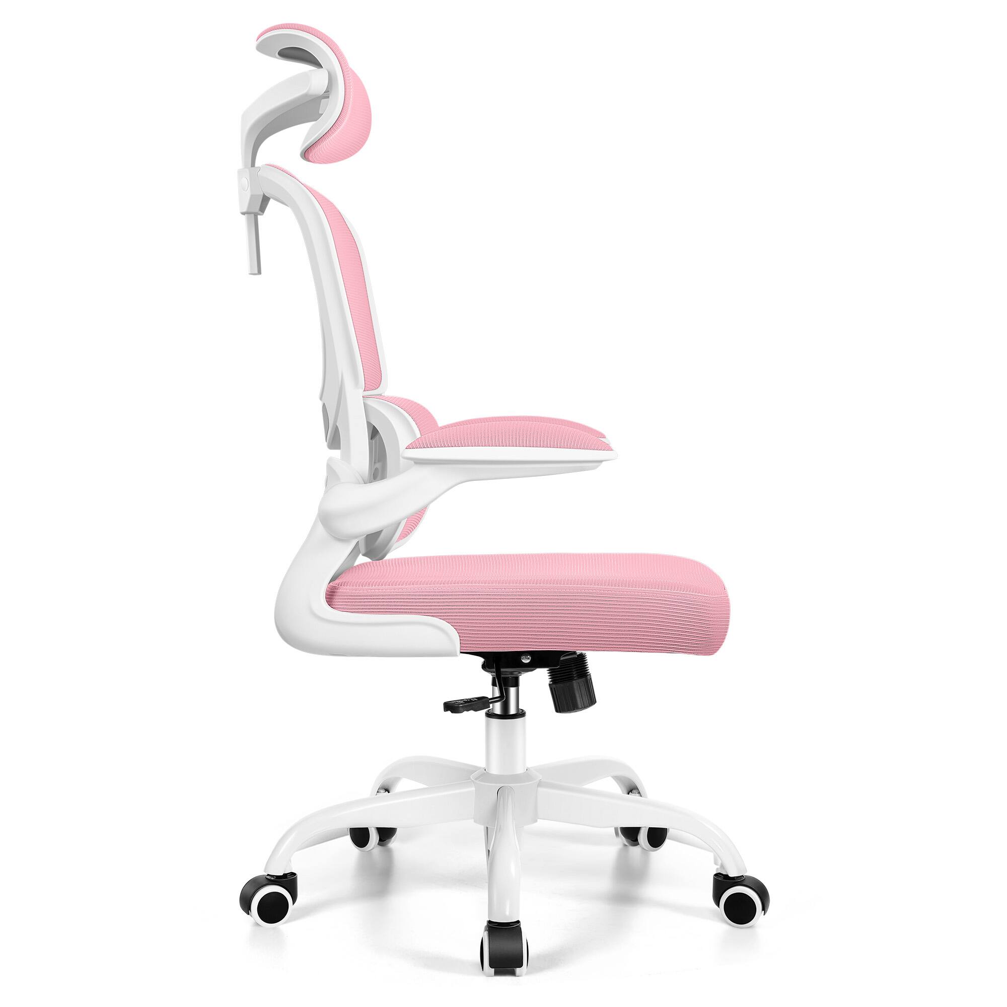 Left. Brick Attic - High Back Ergonomic Office Chair with Lumbar Support and Adjustable Headrest, Computer Chair with Flip-up Armrests - Pink.